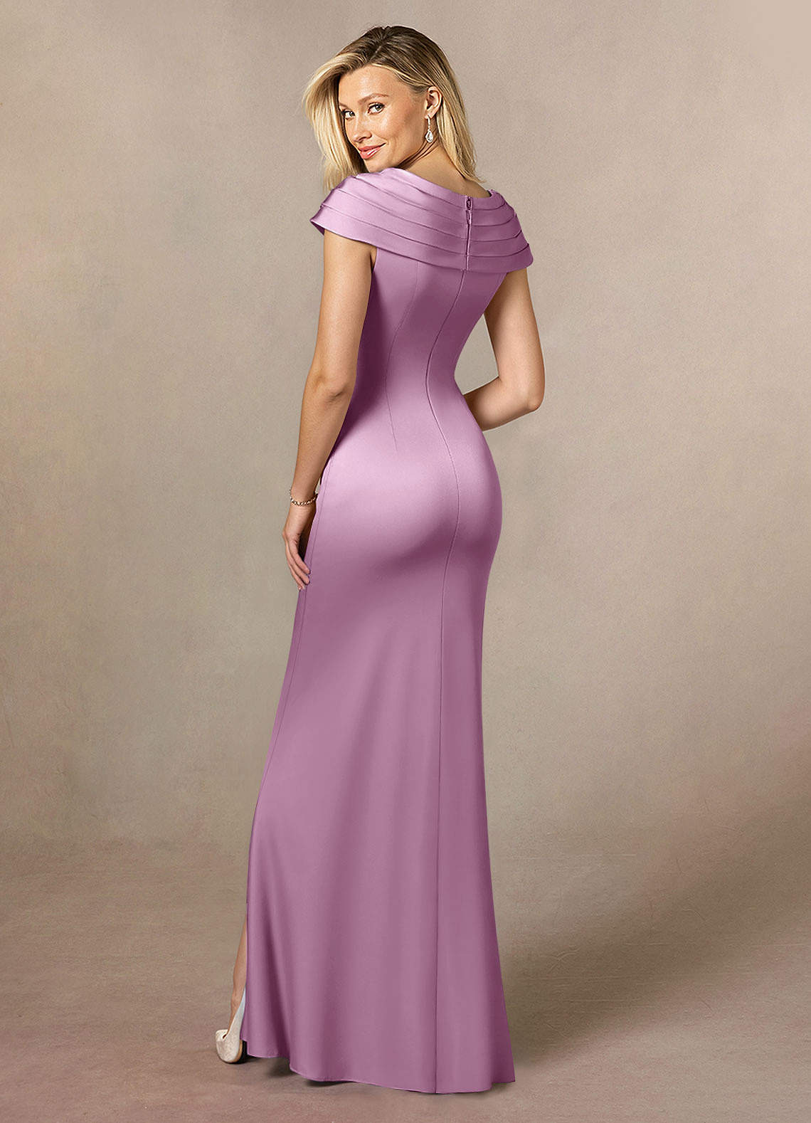 Azazie Anderson Mother of the Bride Dresses Wisteria A-Line Pleated Stretch Satin Dress image4