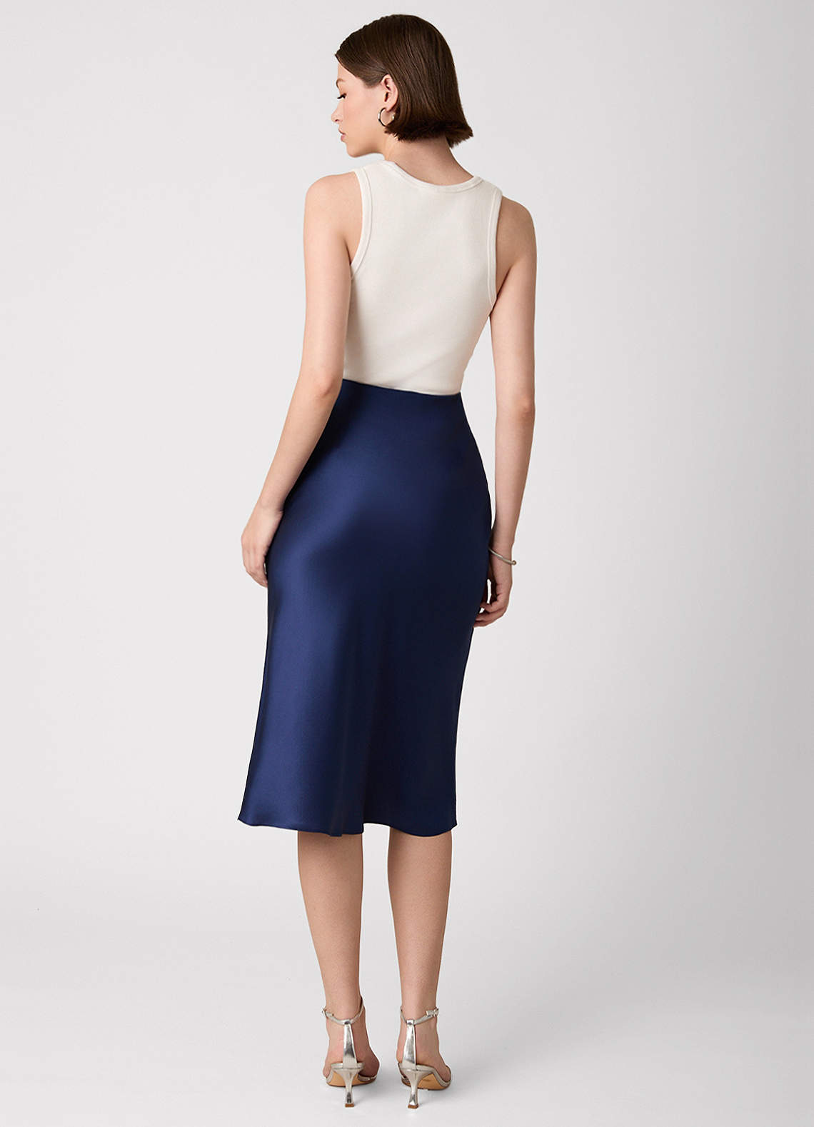 front Anjani 100% Washable Silk Midi Skirt