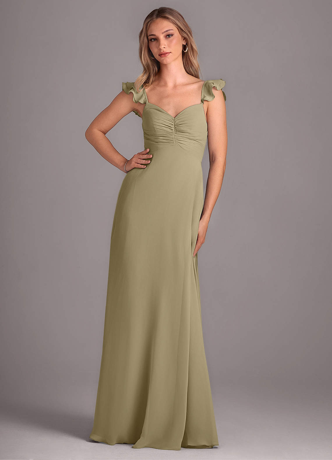 Azazie Kaylyn Robes de demoiselle d'honneur Robe Trapèze en Mousseline de soie Rayé Vert Mousse image1