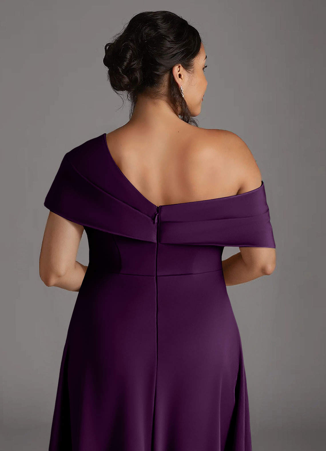 Azazie Milton Mother of the Bride Dresses Grape A-Line Pleated Stretch Satin Dress image9