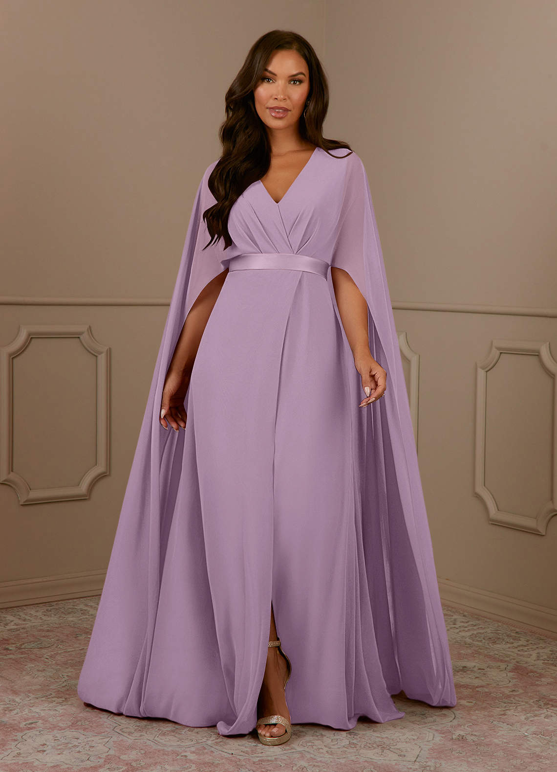 Azazie Isa Mother of the Bride Dresses Wisteria A-Line V-Neck Pleated Chiffon Dress image1