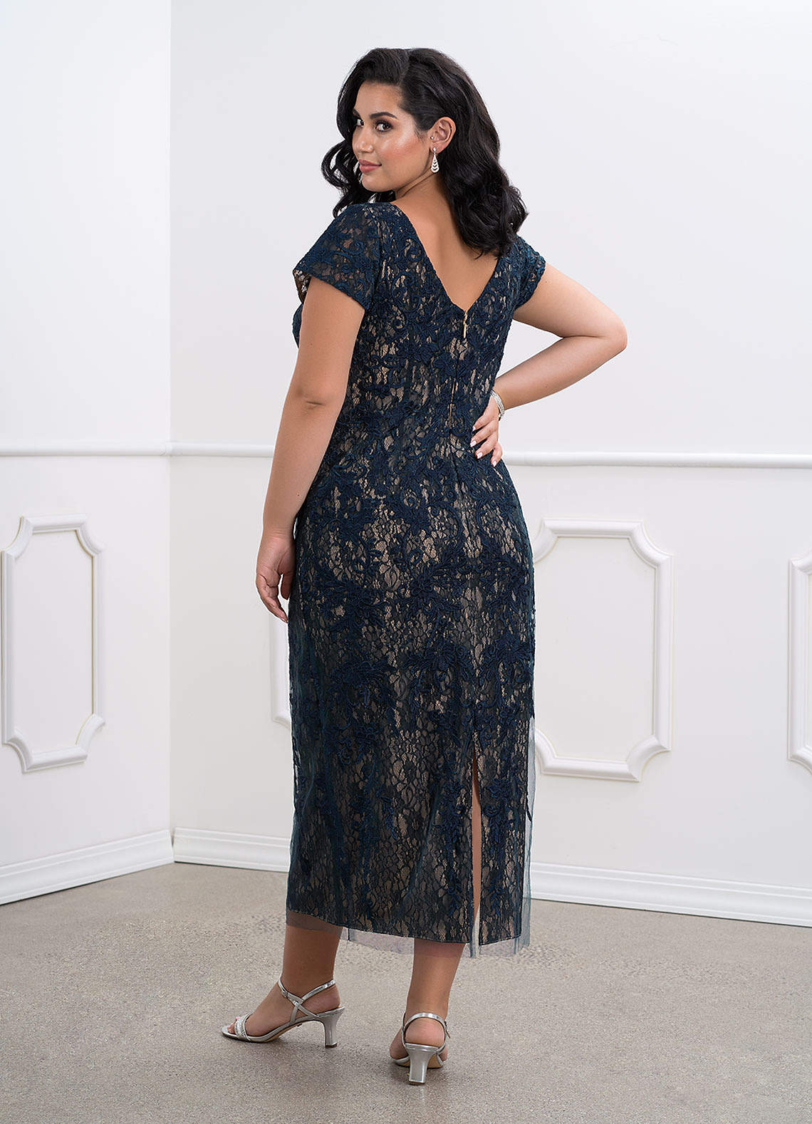 Azazie Alyssum Dark Navy Sheath Scoop Lace Dress | Azazie CA