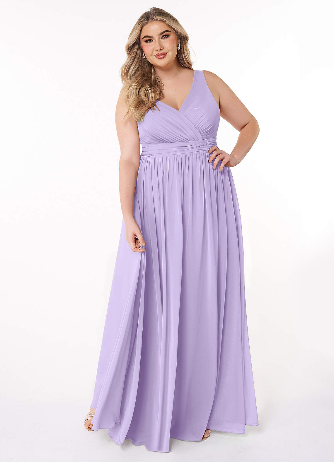 Azazie Kora Bridesmaid Dresses Lilac A-Line Pleated Chiffon Dress image1