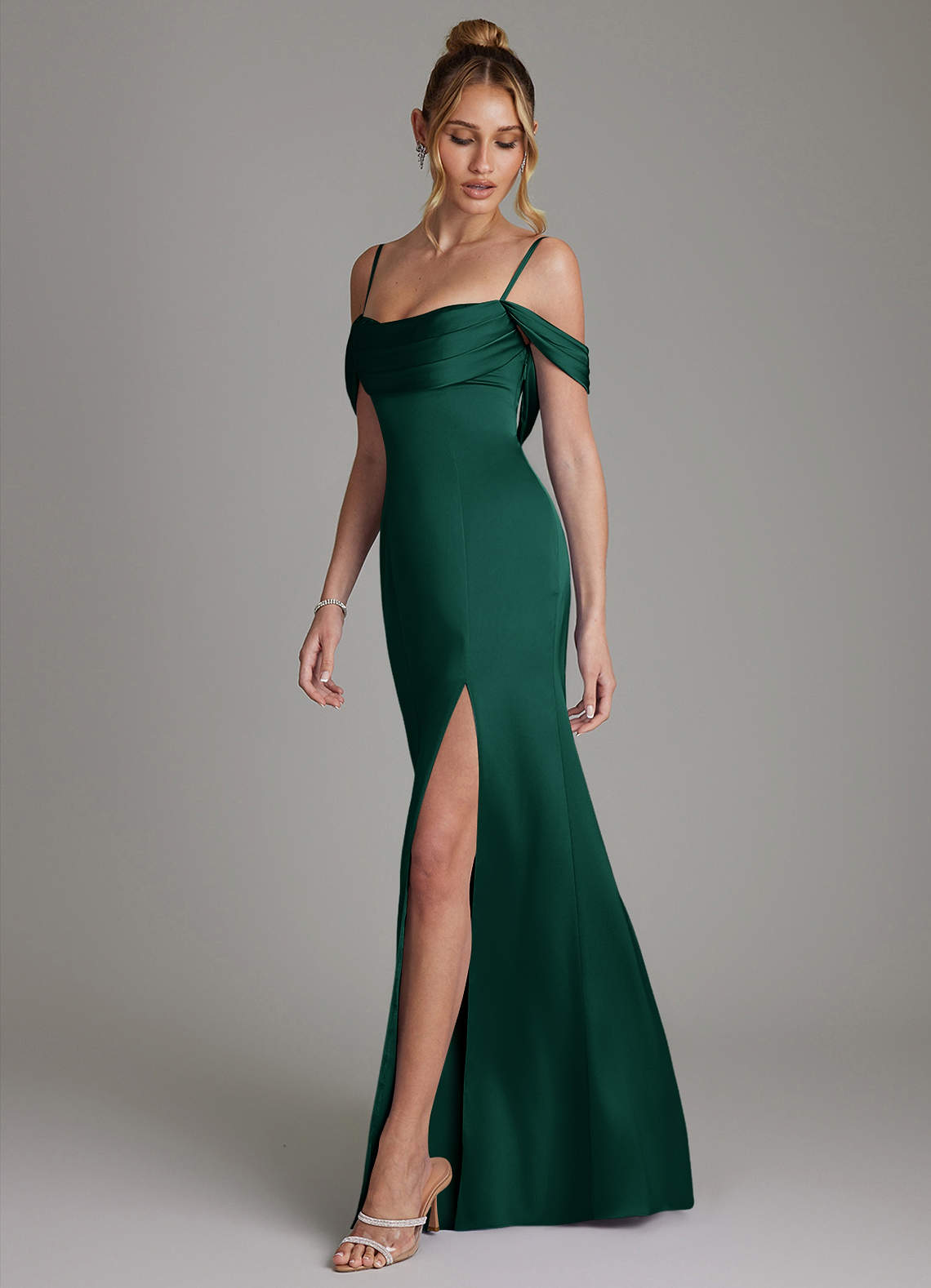 Emerald Green Azazie Nira Emerald Stretch Satin Bridesmaid Dresses | Azazie CA