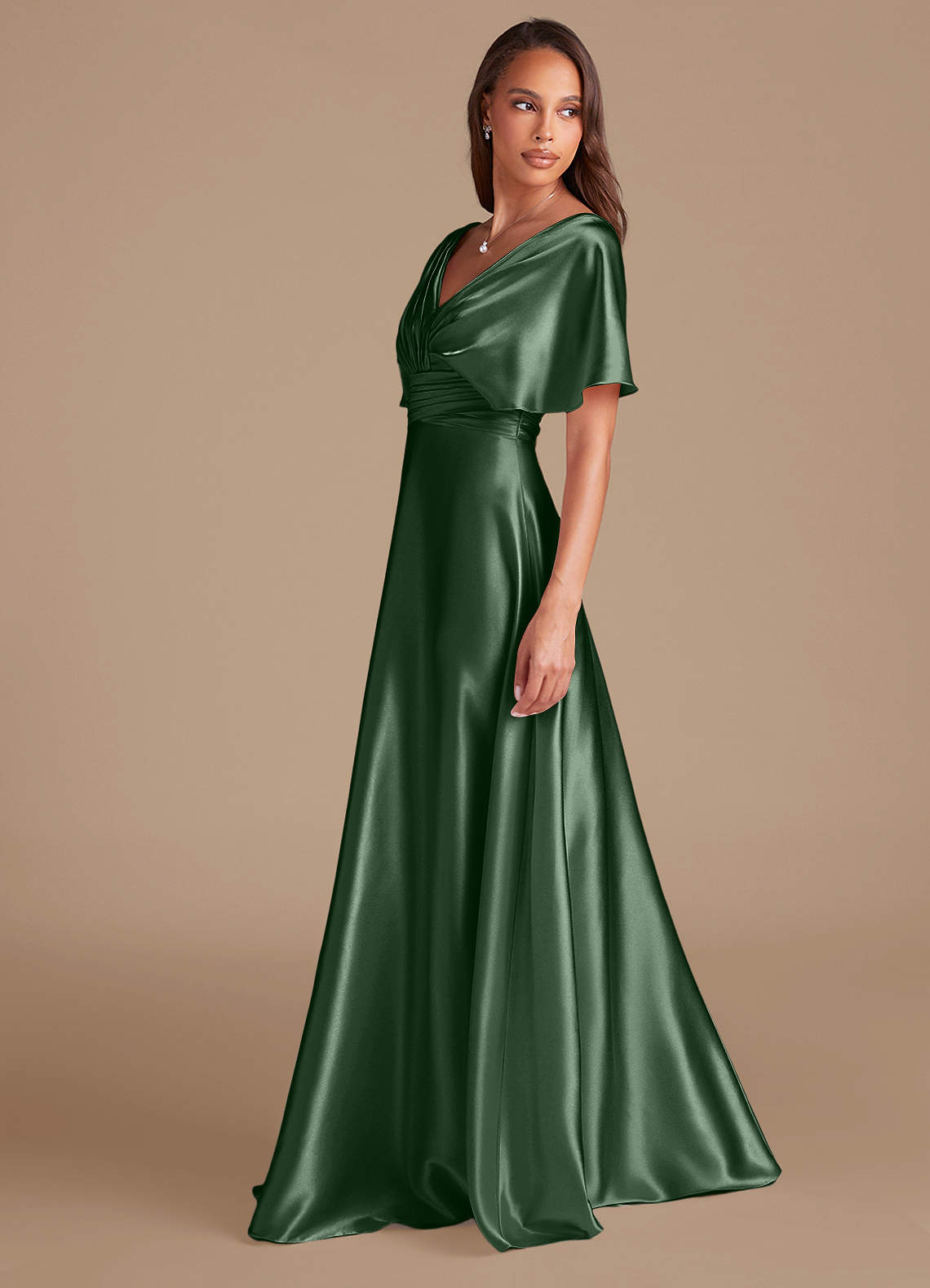 Azazie Pamela Brudtärnklänningar Klä av A-Linje i Metallisk satin Plisserad Eukalyptus image4