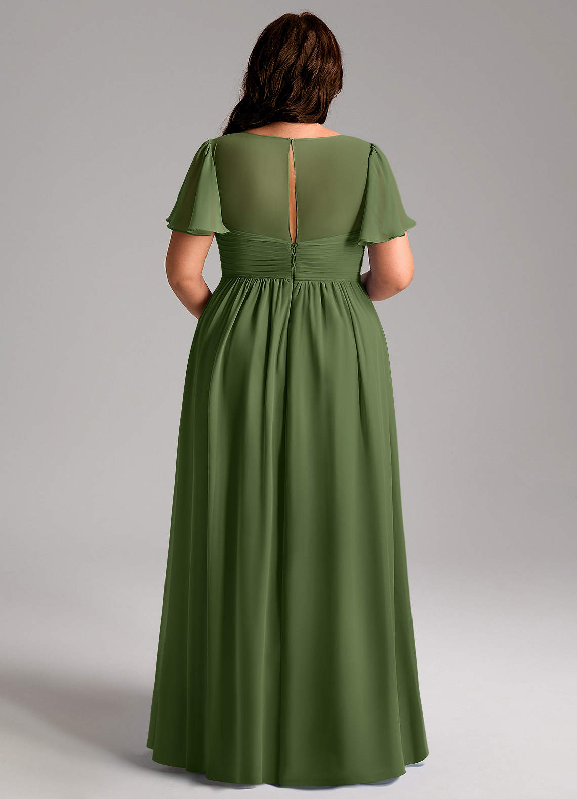 Azazie Verna vestidos de dama de honor de maternidad Vestido de Corte en A Cuello en V fruncido Hasta el suelo Gasa image11