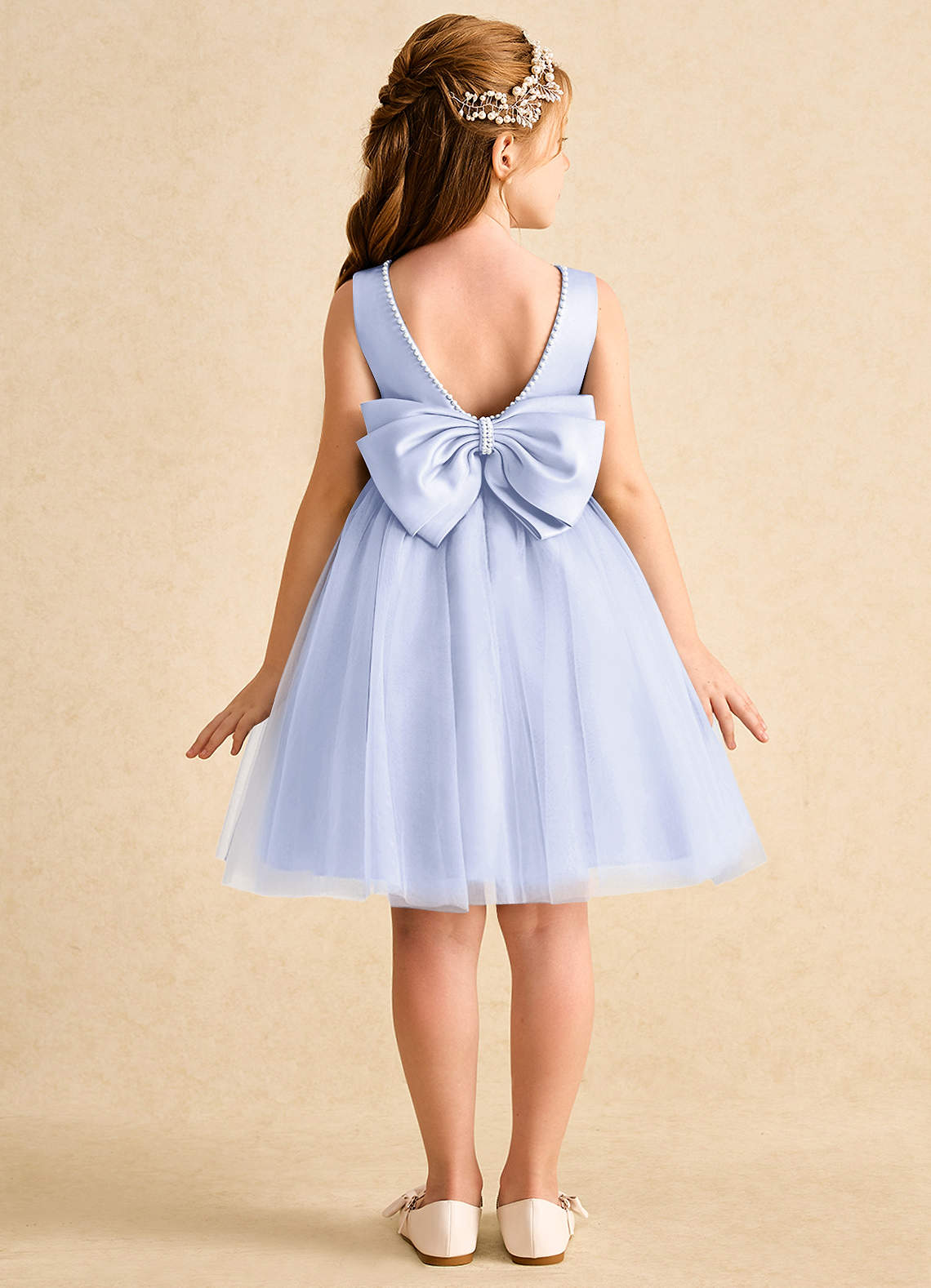 Azazie Jani Robe Demoiselle D'honneur Fillette Robe Trapèze en Tulle Arc Lavande image1
