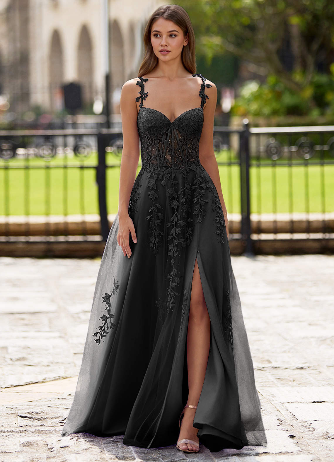 Dreamscape Black A-line Prom Dress