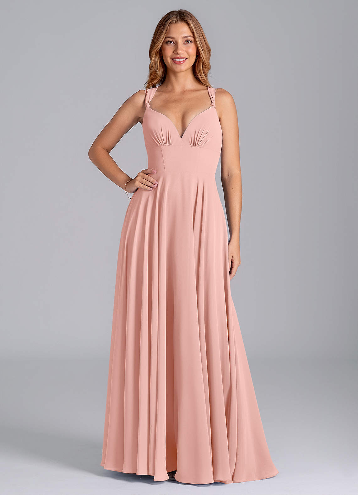 Azazie Darana Bridesmaid Dresses Rosette A-Line Corset Chiffon Dress image1