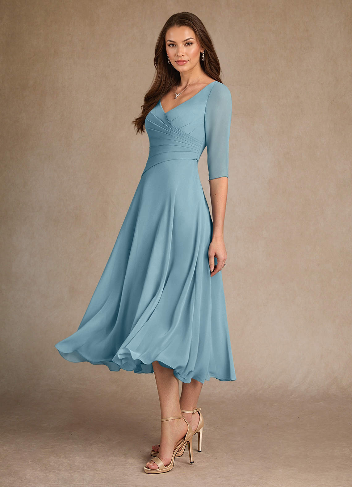 Azazie Durant Mother of the Bride Dresses Moody Blue A-Line Pleated Chiffon Dress image1