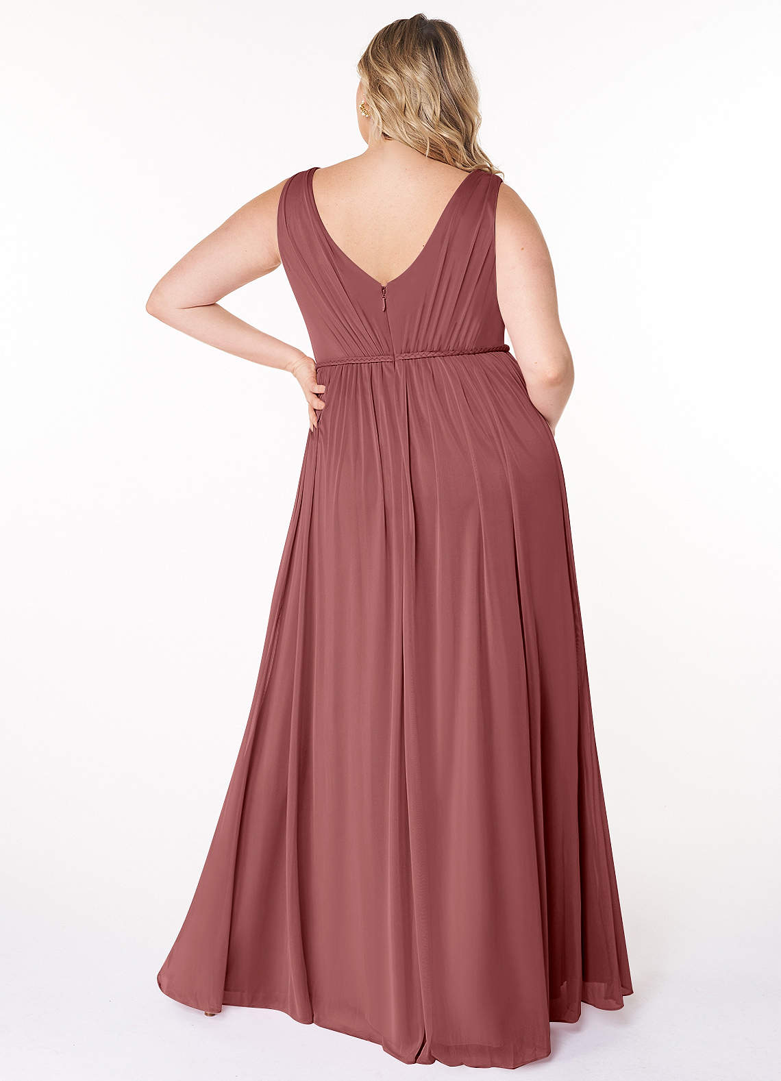 Azazie Tanicia Bridesmaid Dresses Amethyst A-Line V-Neck Pleated Mesh Dress image5