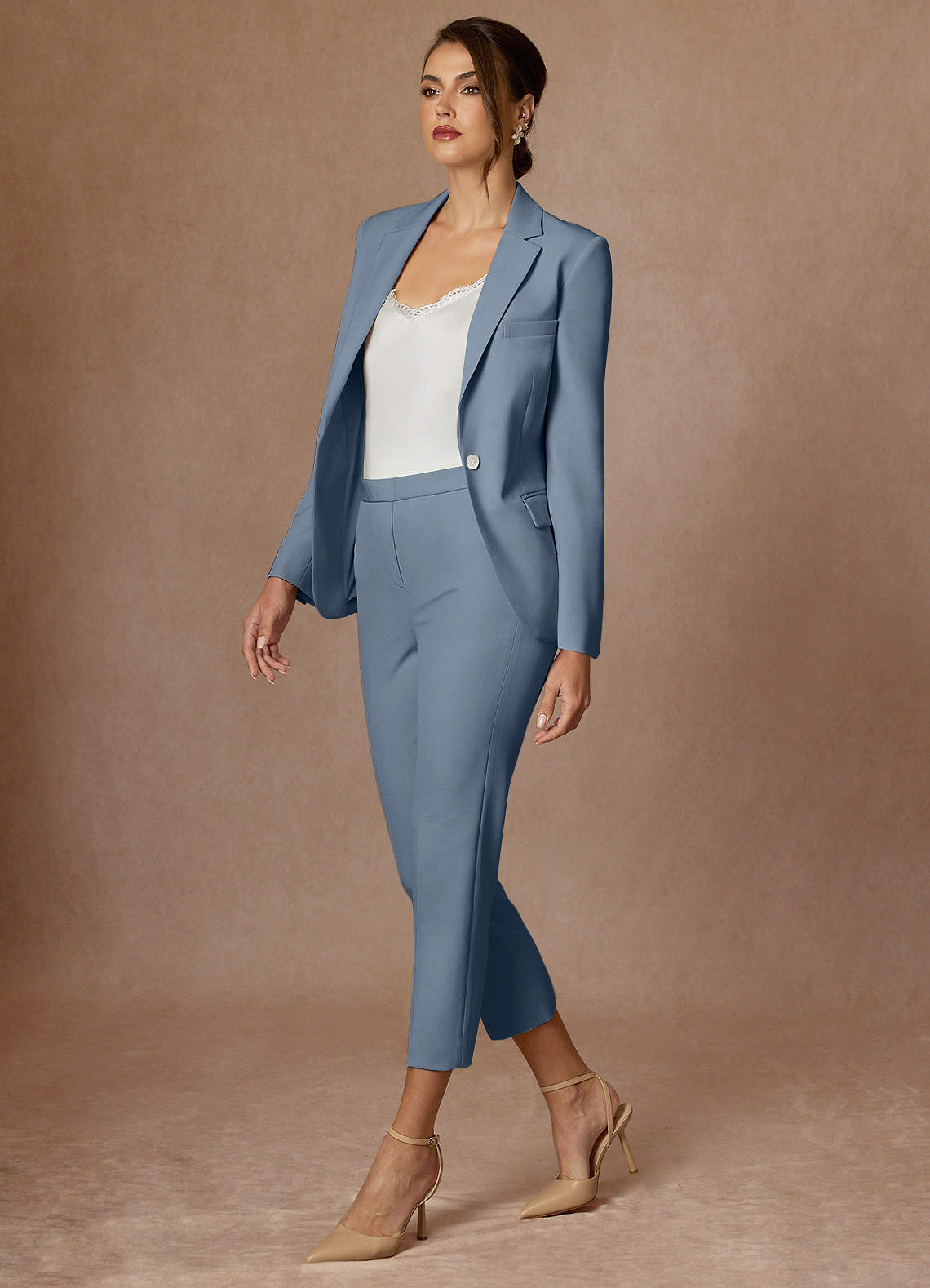 front Kennedy Dusty Blue Structured Stretch Dress Pants