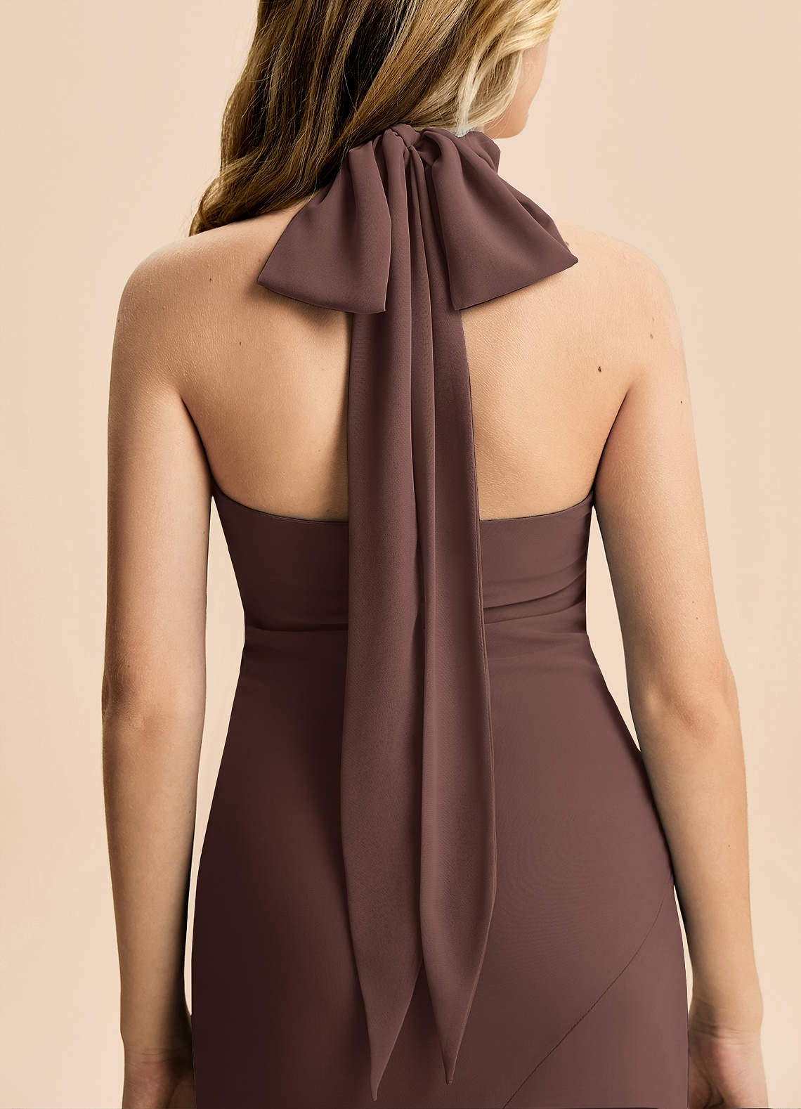 Azazie Velli Junior Meerjungfrau-Linie Hoher Kragen Chiffon Kleid Ganache image5