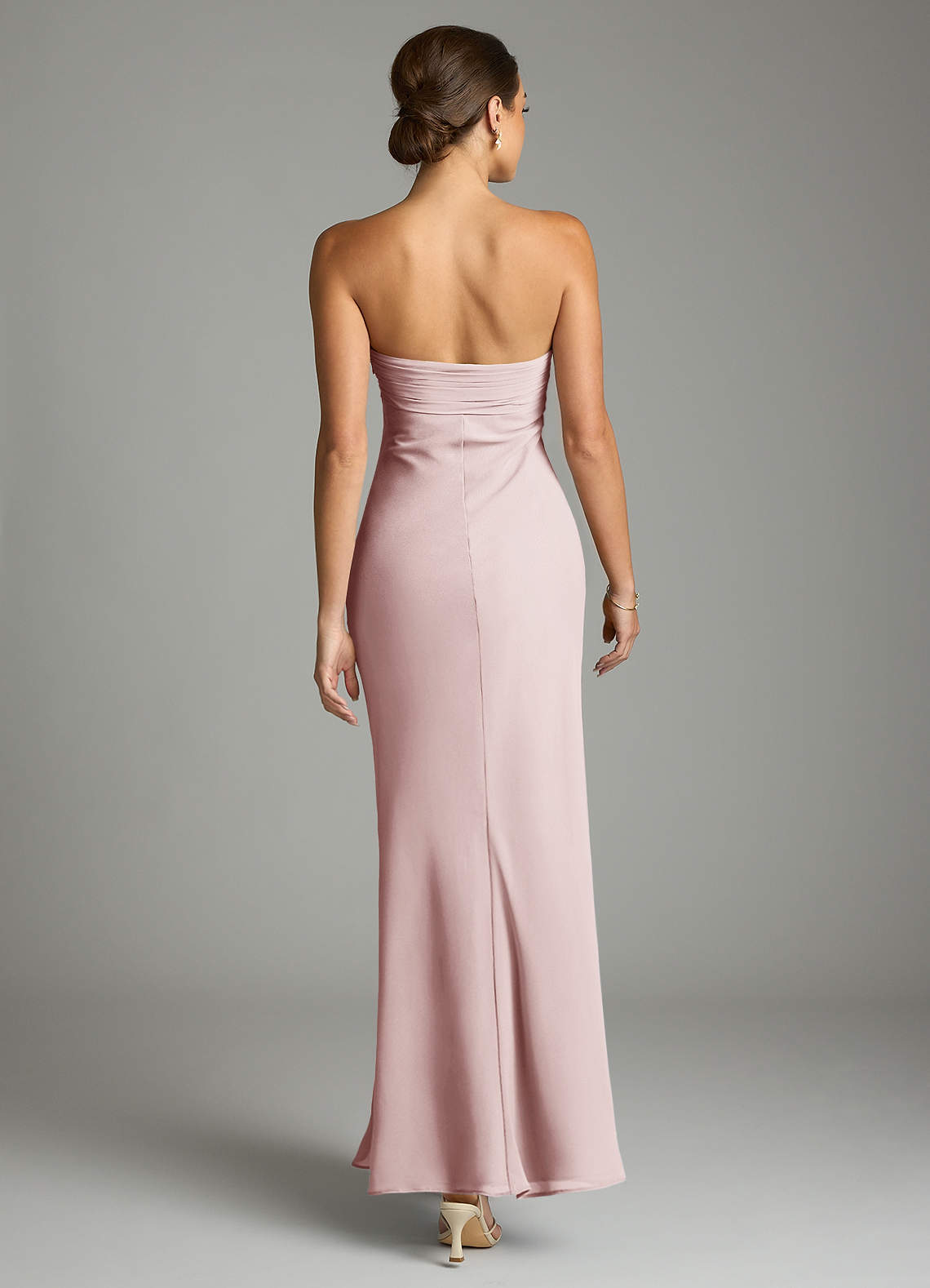 Azazie Saylor Vestidos de damas de honor Vestido de Rosa Rubor de Gasa de Corte Sirena con Sin tirantes image10