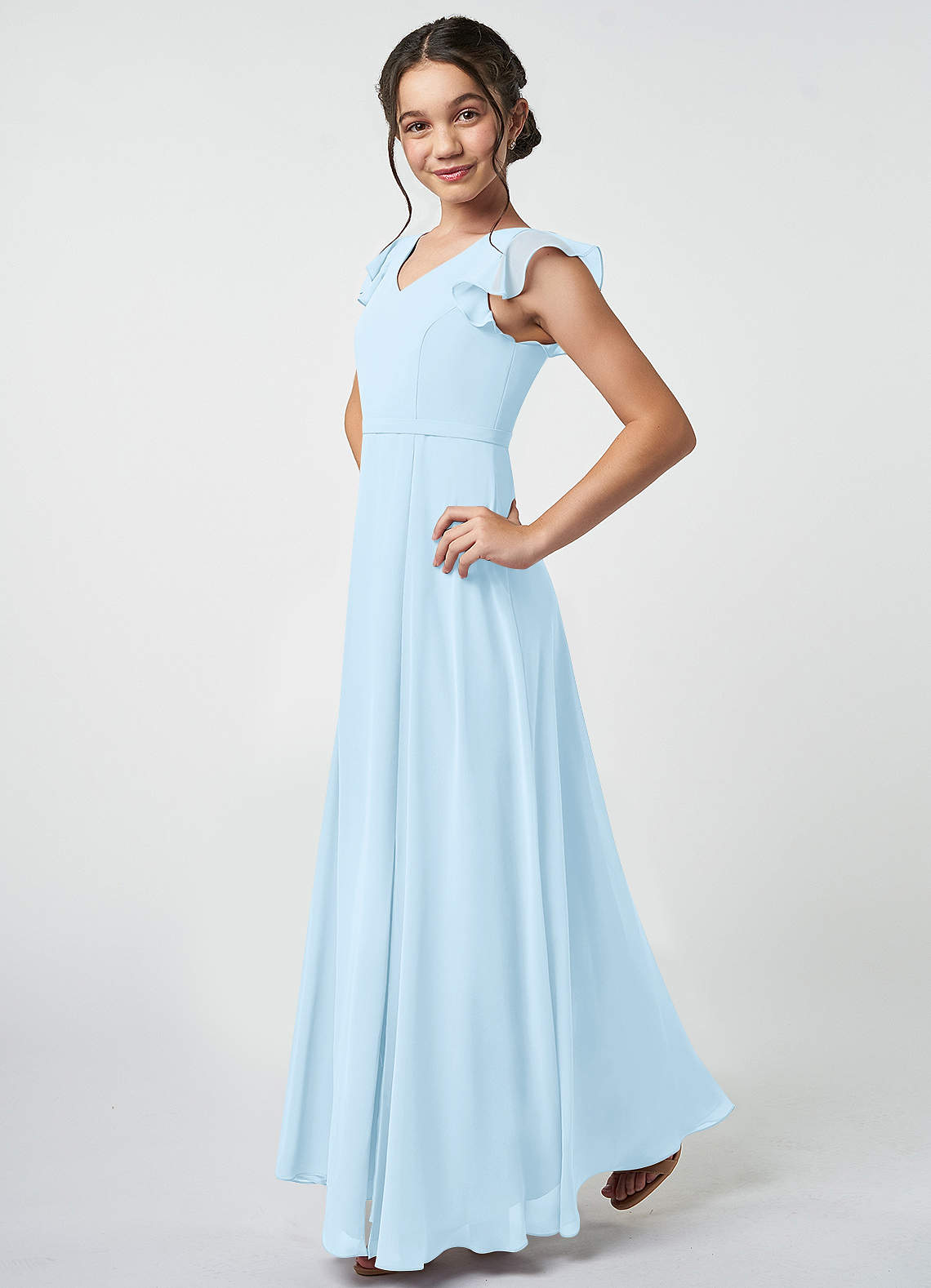 Sky Blue A-Line Pleated Chiffon Dress main image 0