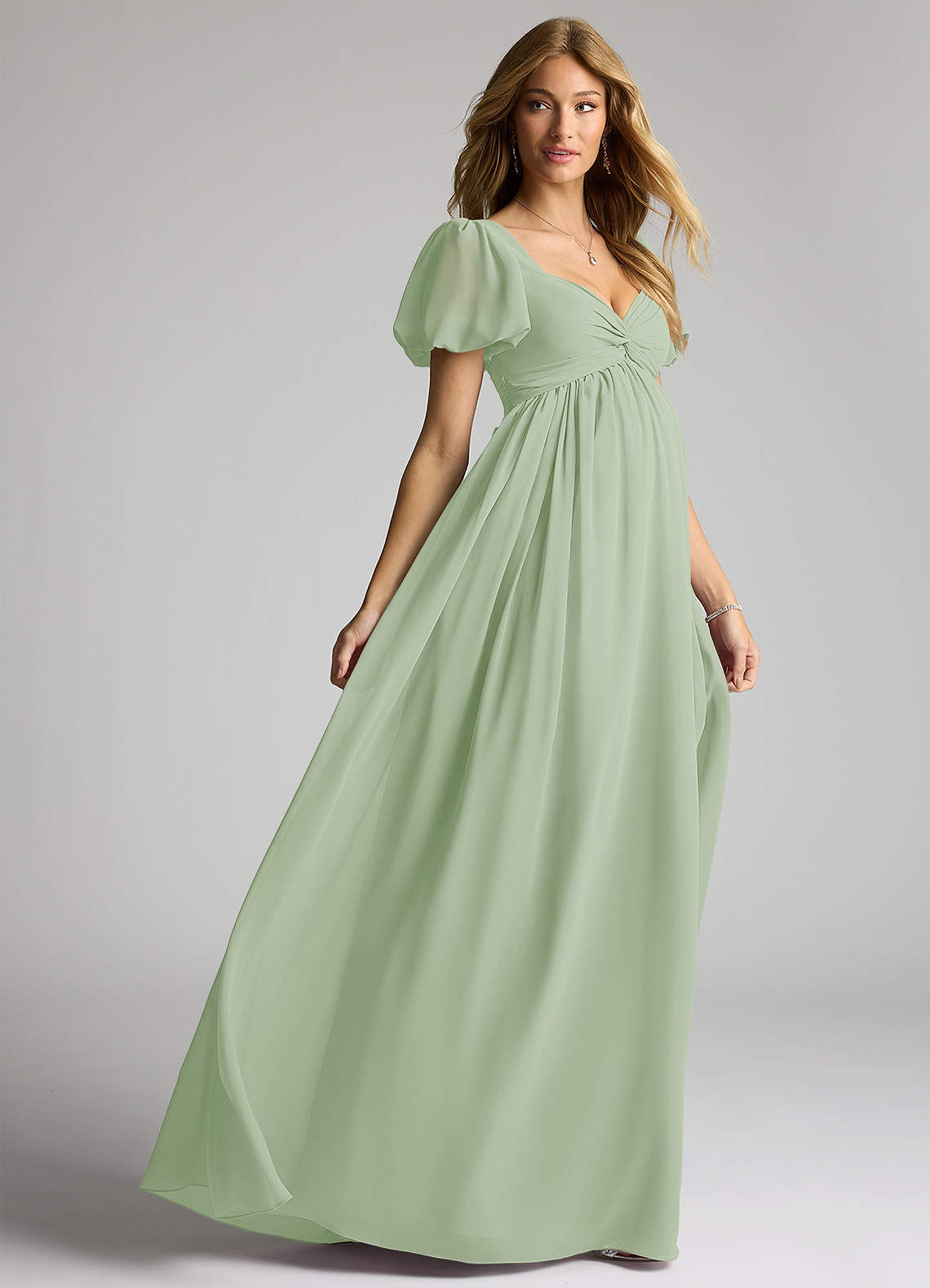 Azazie Madisynn Vestidos de dama de honra para maternidade Vestir Arco Comprimento do chão Chiffon image3