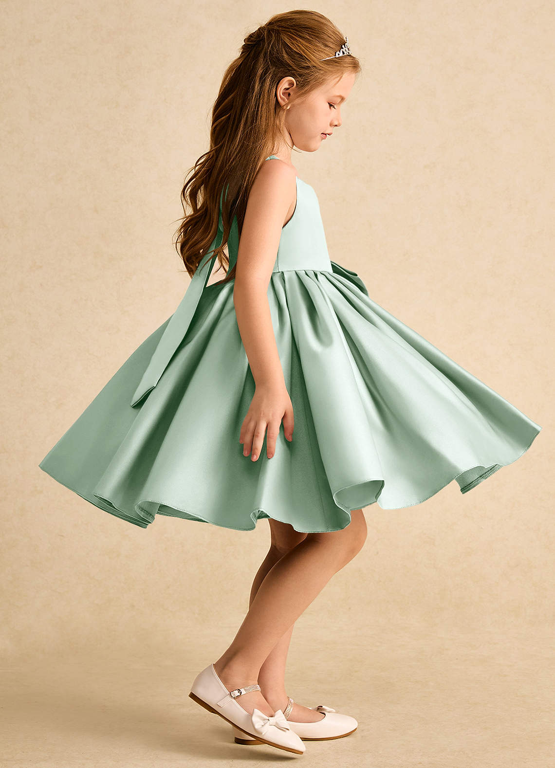 Azazie Jessie Flower Girl Klänningar Klä A-Line i Matt satäng Rosett image5