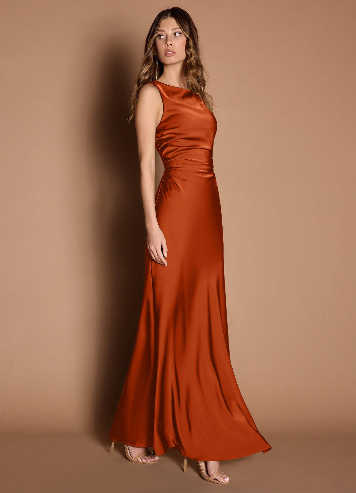 Azazie Plus Size Floor-Length Maxi Dresses Mermaid Wedding Guest Formal Dresses Bateau Rust