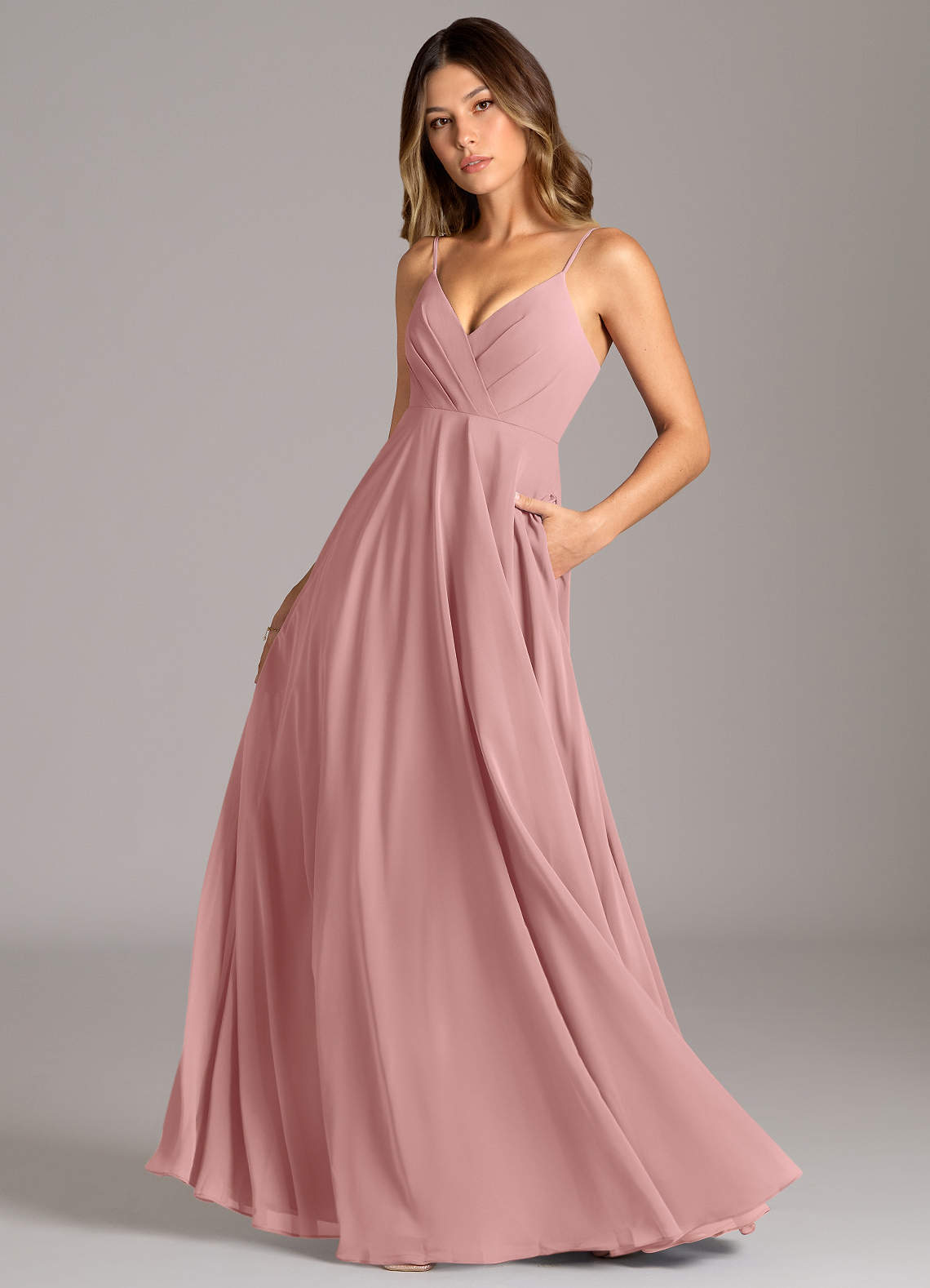 Azazie Amani Bridesmaid Dresses Dusty Rose A-Line Pleated Chiffon Dress image1