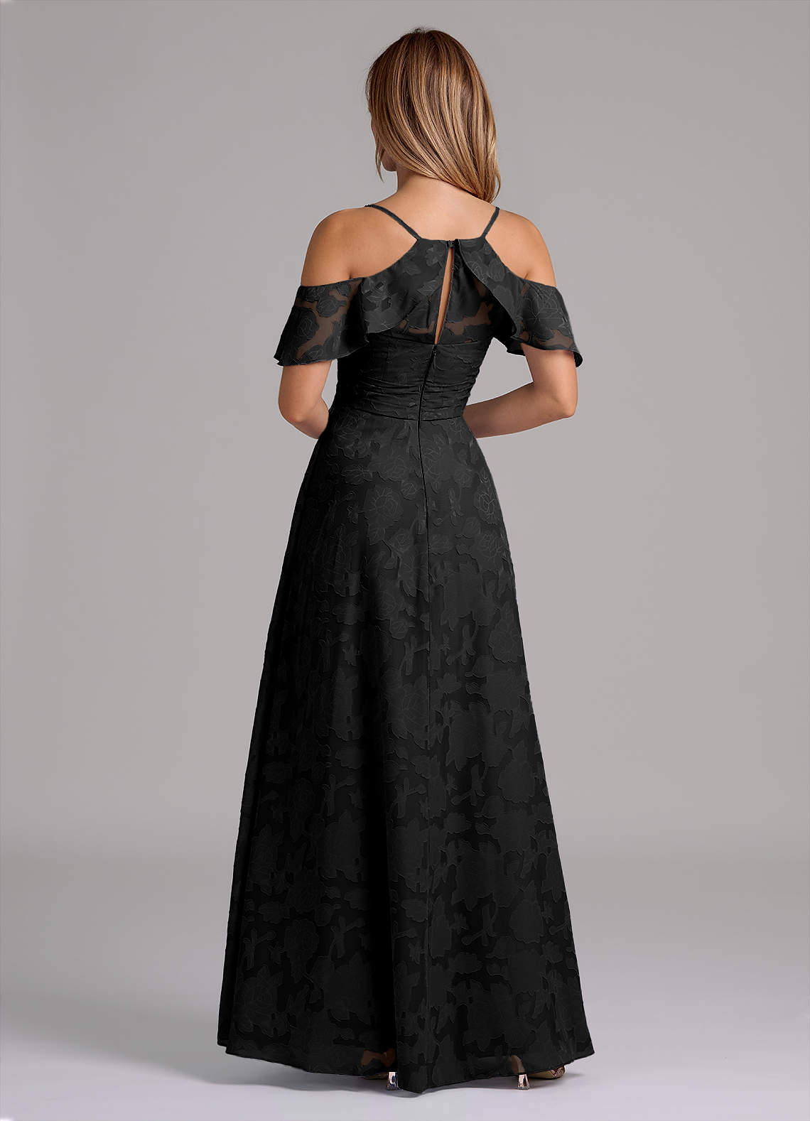 slim fit dress slacks Off-The-Shoulder Black Floral Lace Long Sleeve Maxi Dress 1119