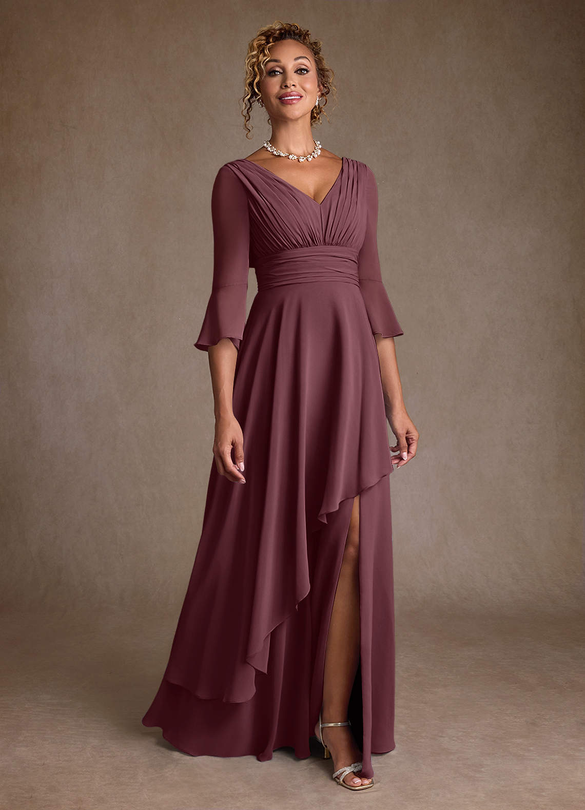 Azazie Eire Mother of the Bride Dresses Sangria A-Line Pleated Chiffon Dress image1