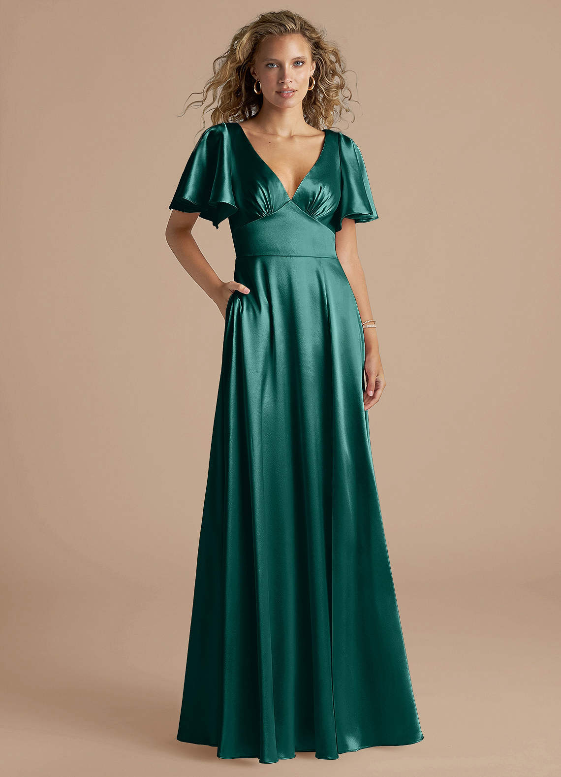 Azazie Kimber Robes de demoiselle d'honneur Robe Trapèze en Satiné métallisé Rayé Vert Pin image1