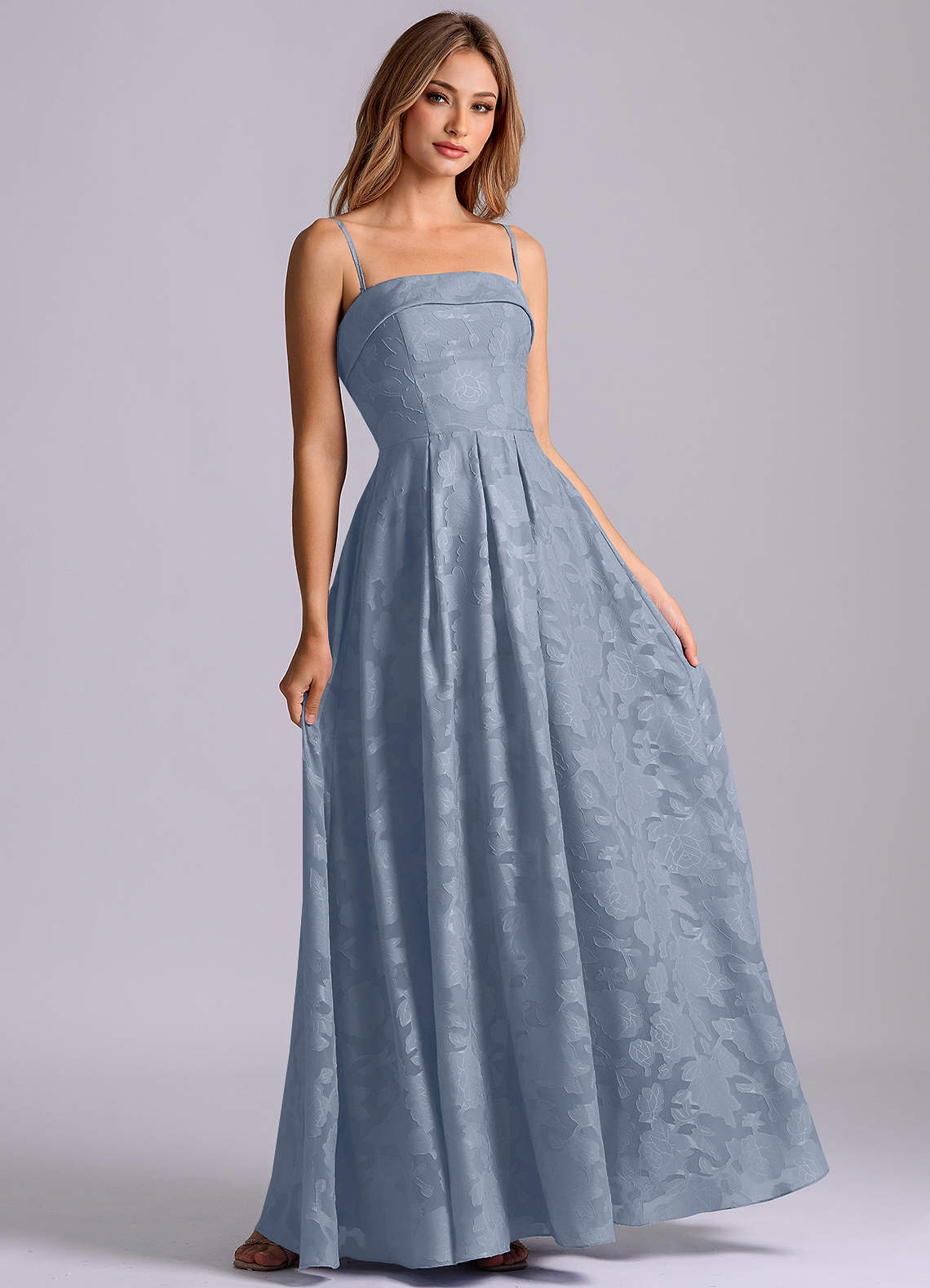 Azazie Lucienne Bridesmaid Dresses Dusty Blue A-Line Strapless Floral Burnout Dress image5