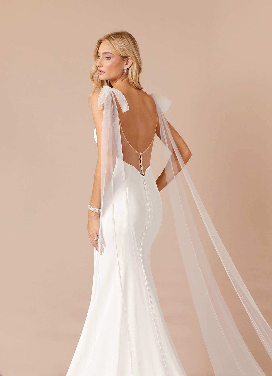Azazie Sharen Diamond White Sand Mermaid Stretch Crepe Dress Ready