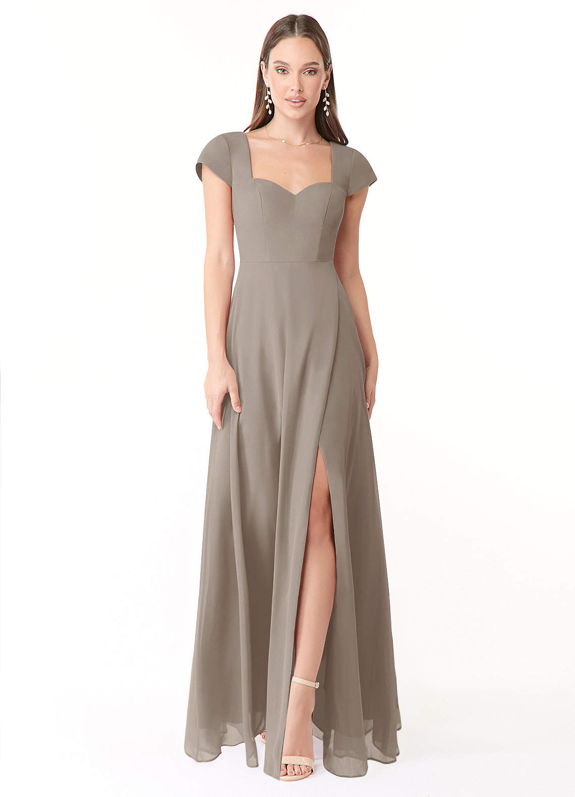 Taupe Chiffon Floor Length Dresses