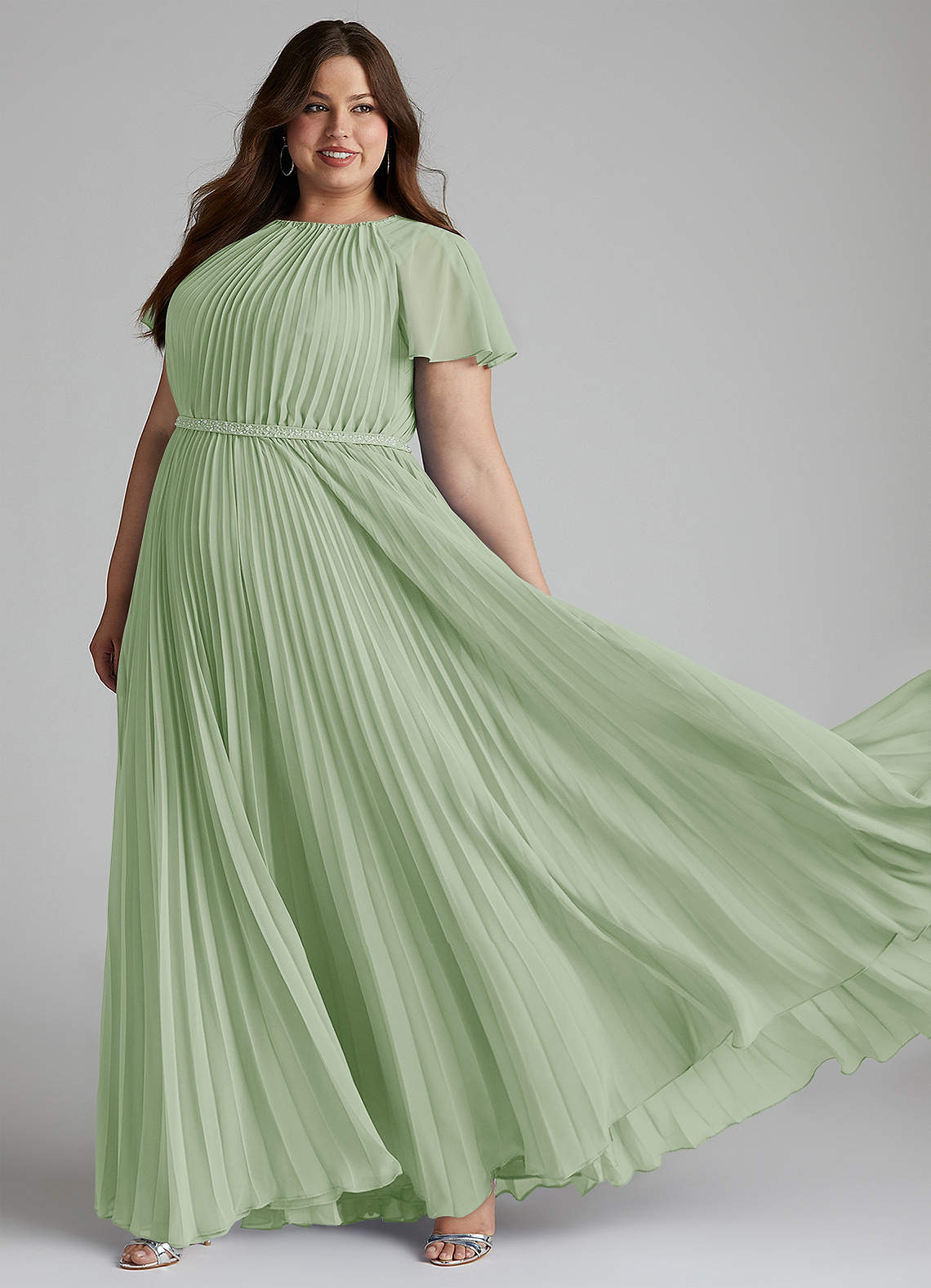 Azazie Kara Bescheidene Brautjungfernkleider A-Linie Plissee Chiffon Bodenlänge Kleid image1