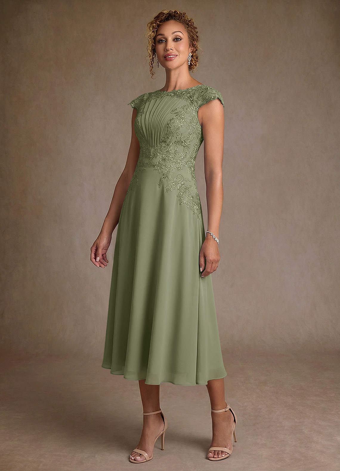 Azazie Crista Kleider für die Brautmutter A-Linie Spitze Chiffon Kleid Pistazie image3