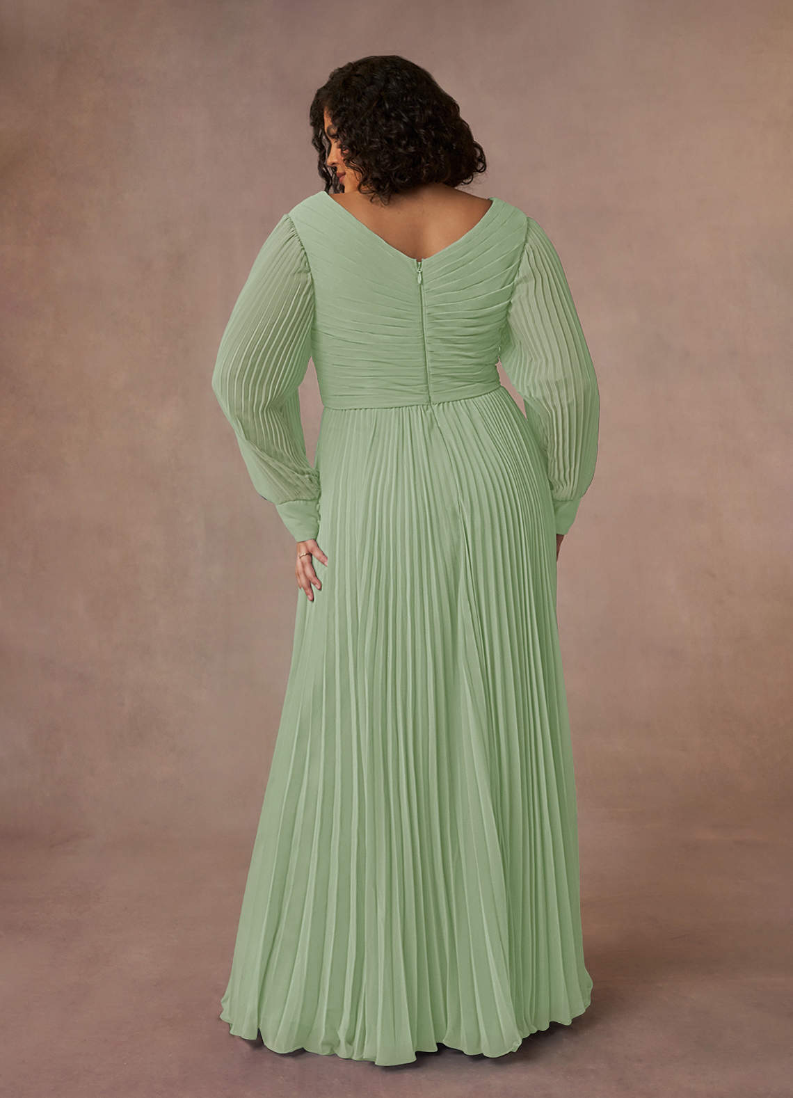Azazie Zina Mother of the Bride Dresses Dusty Sage A-Line Pleated Chiffon Dress image7