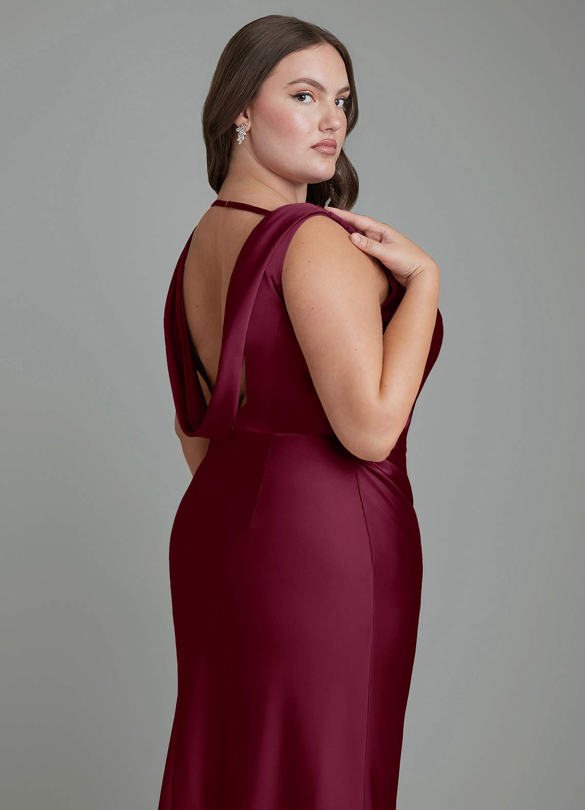 Azazie Kieryn Bridesmaid Dresses Mulberry Mermaid Pleated Stretch Satin Dress image12