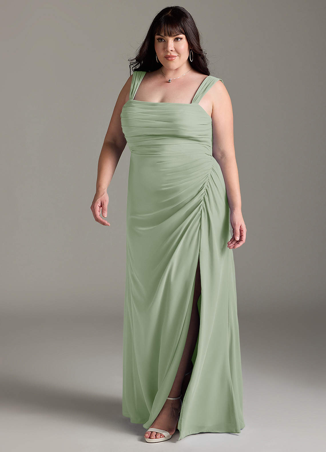 Azazie Jesaphine Bridesmaid Dresses Dusty Sage Sheath Bow Chiffon Dress image11