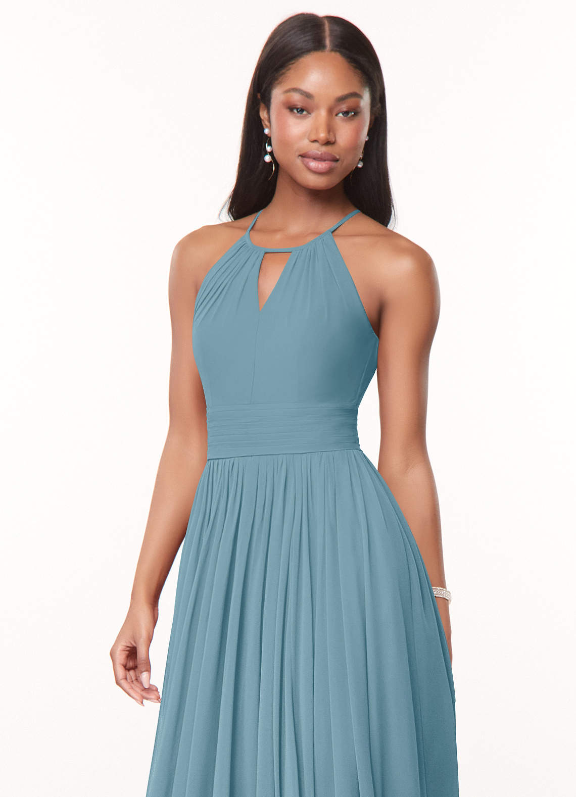 Azazie Cherish Jurken voor bruidsmeisjes Jurk van Chiffon met A-Lijn Geplooid Mystiek Blauw image1