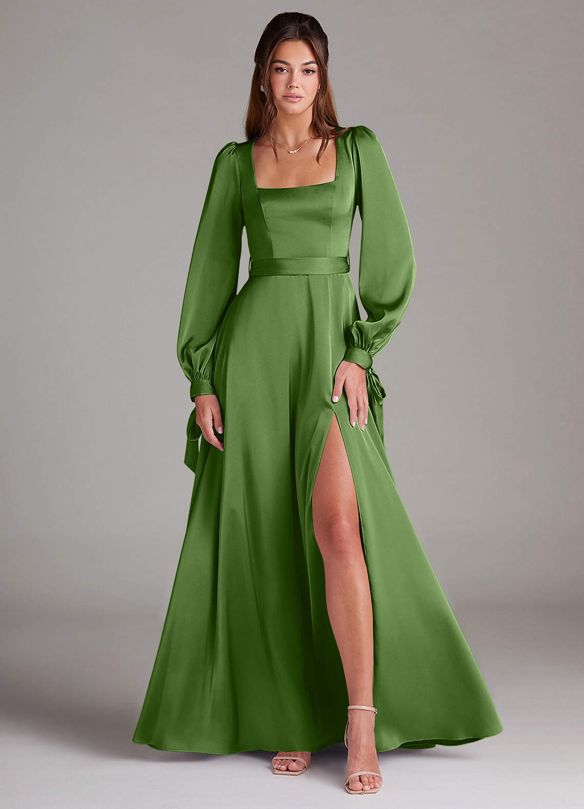 Azazie Leonia Basil Stretch Satin Bridesmaid Dresses | Azazie Azazie Leonia Basil Stretch Satin Bridesmaid Dresses | Azazie