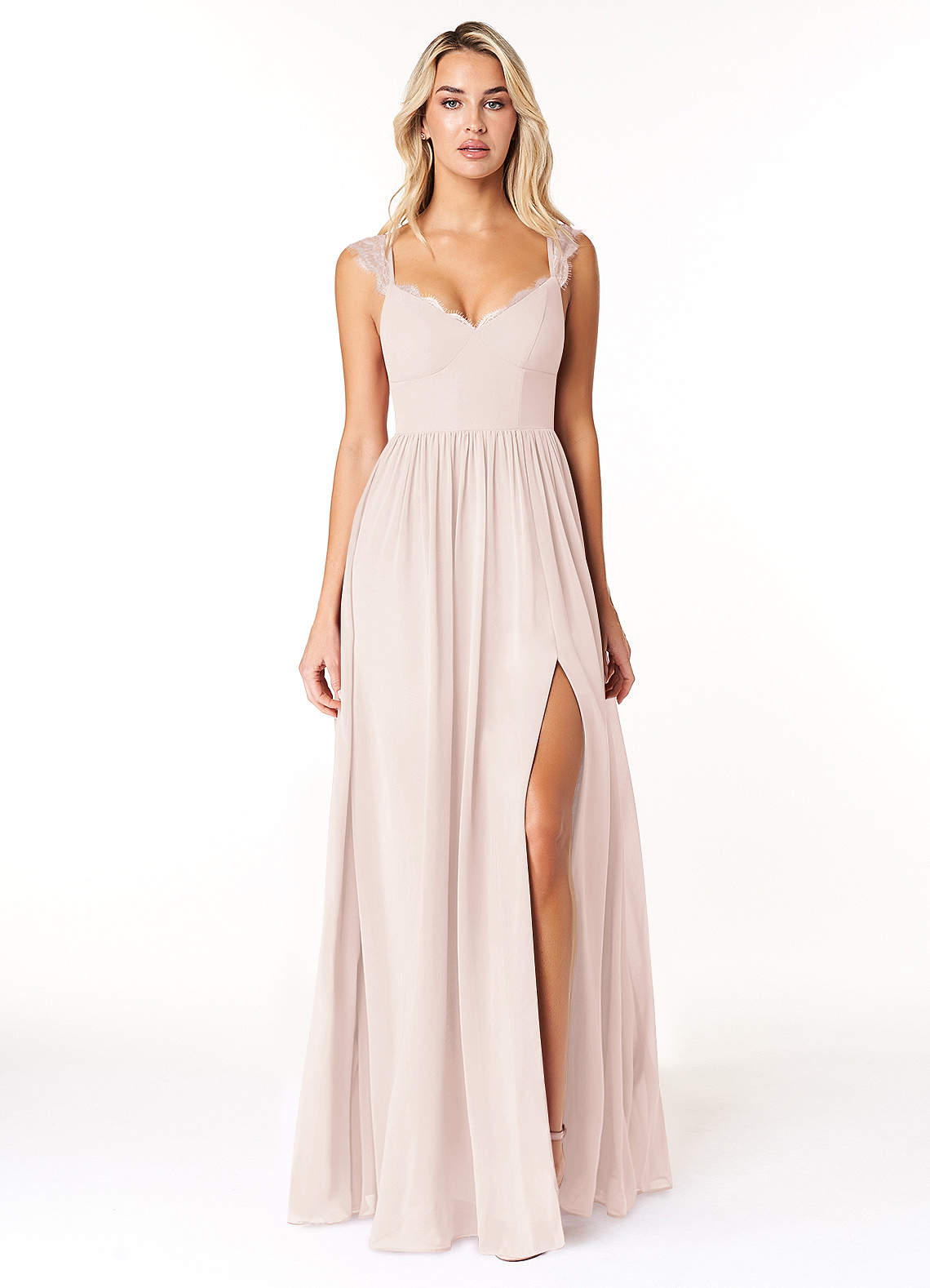 Azazie Cleobella Bridesmaid Dresses Rose Petal A-Line Sweetheart Lace Chiffon Dress image1