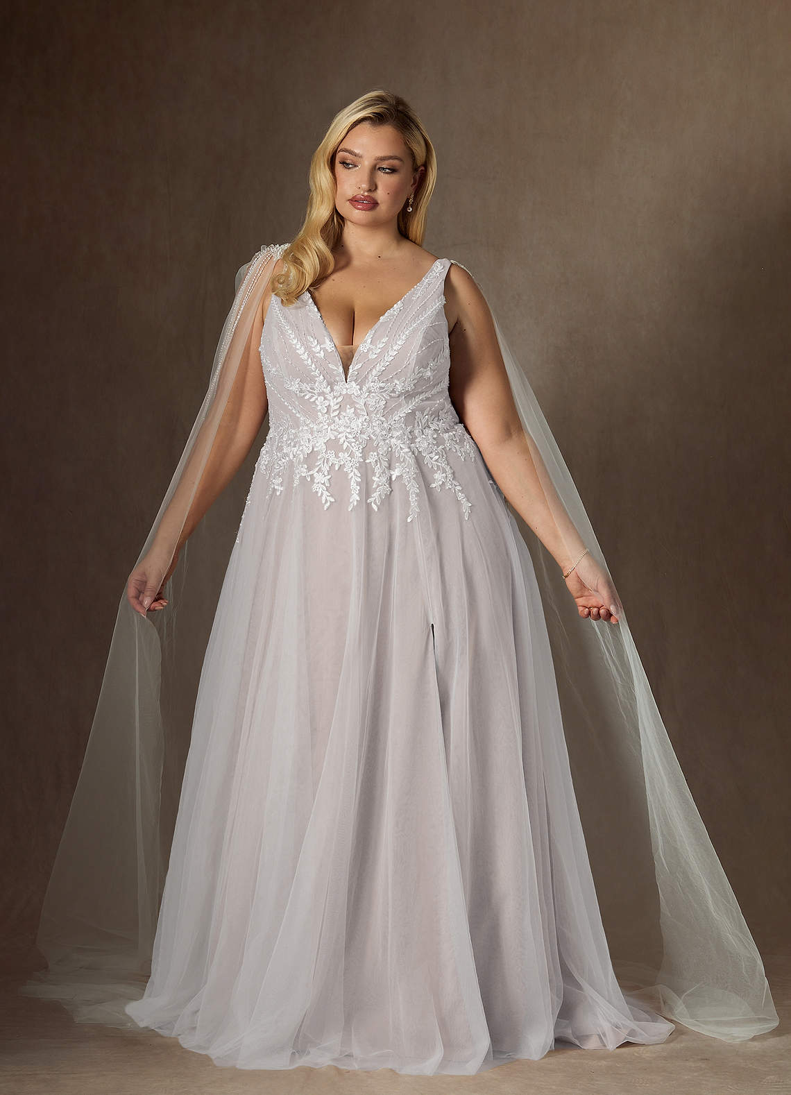 Azazie Goddess Wedding Dresses Diamond White Cocoa A-Line V-Neck Sequins Tulle Dress image1