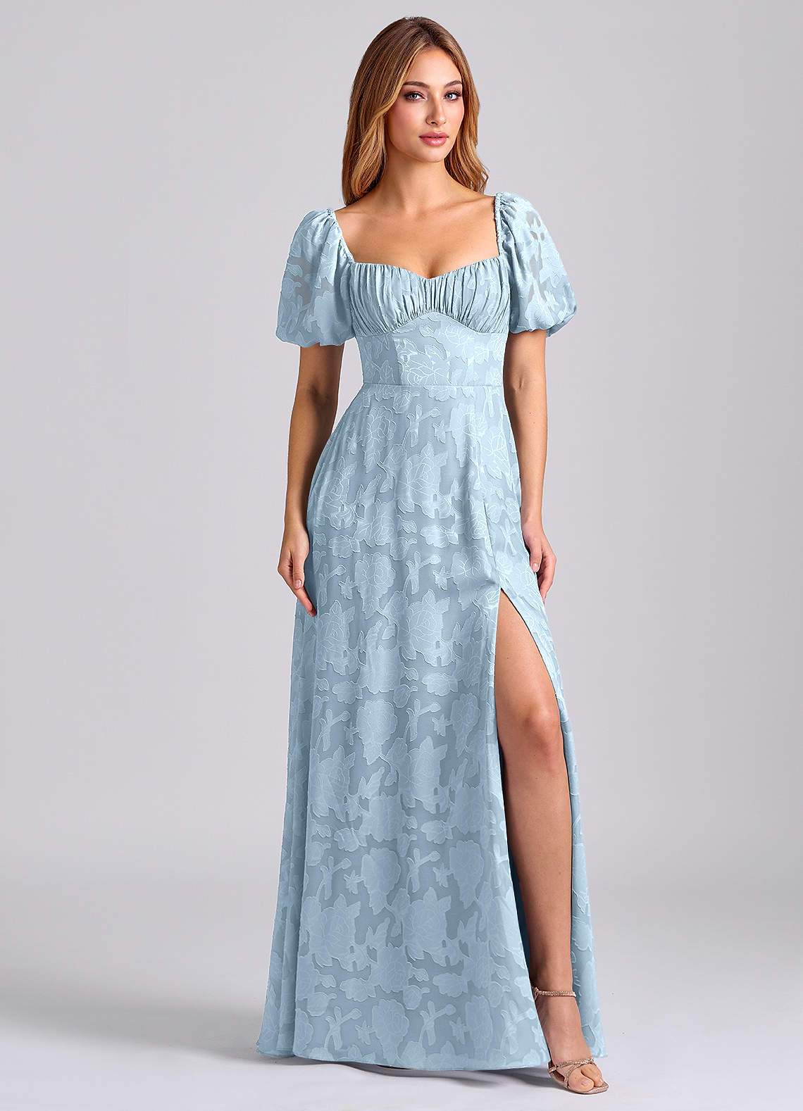 Azazie Mirian Ready to Ship Sky Blue Floral Burnout Bridesmaid