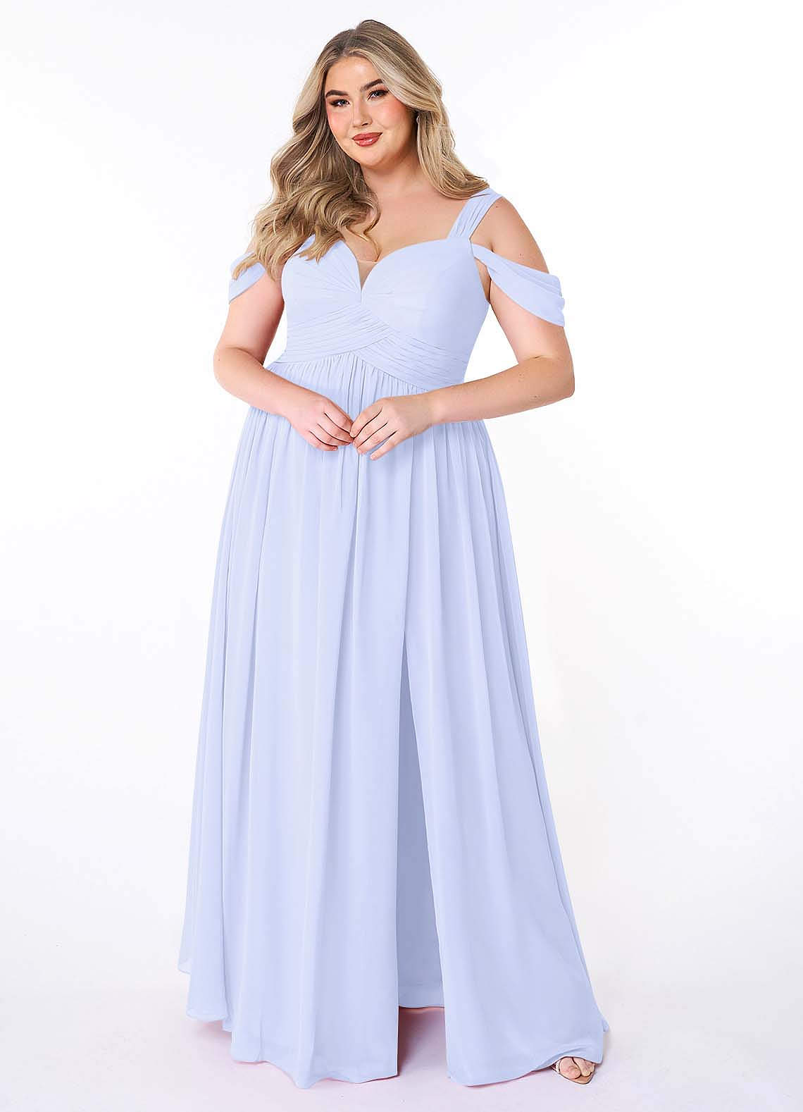 Azazie Lianne Bridesmaid Dresses Lavender A-Line Off the Shoulder Chiffon Dress image1