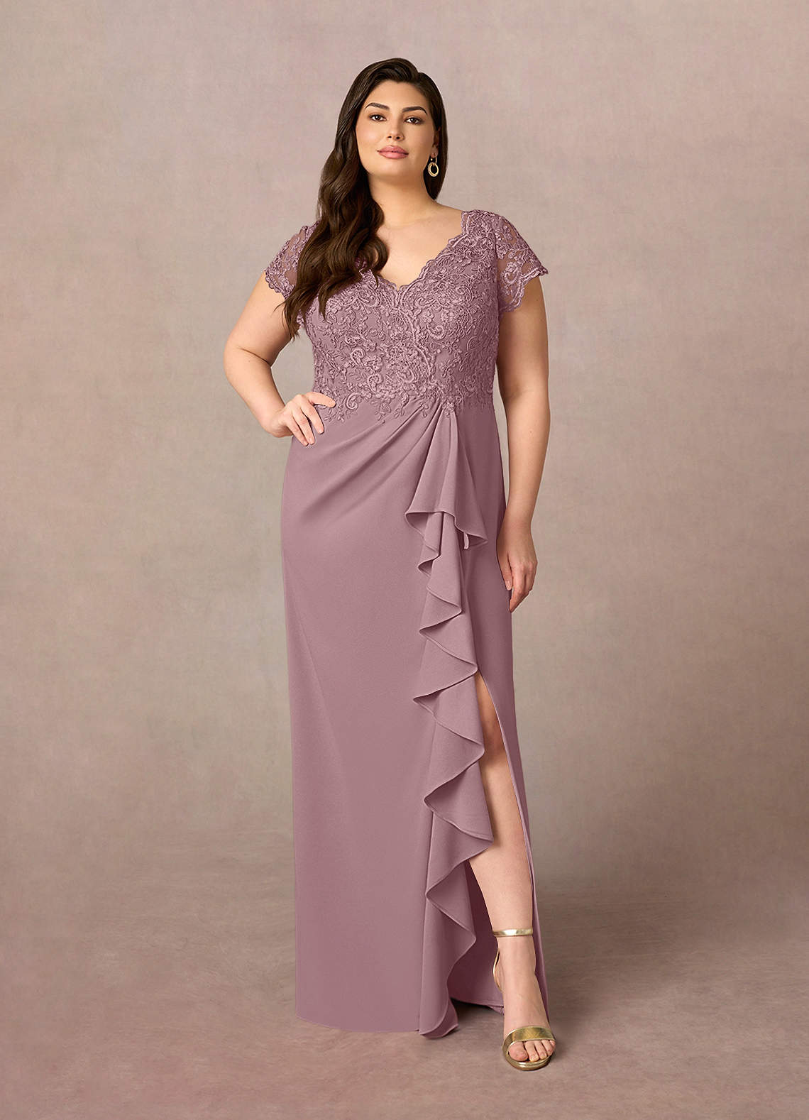 Azazie Carmen Moeder van de bruid jurken Kolom Jurk van Kant Stoffige Roos image1