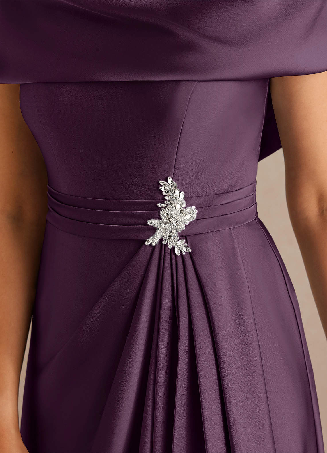 Azazie Branford Mother of the Bride Dresses Plum A-Line Pleated Stretch Satin Dress image3