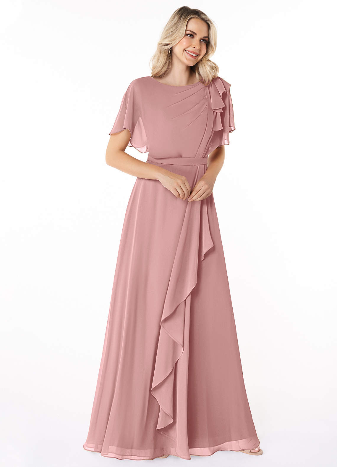 Azazie Aaliyah Ready to Ship Dusty Rose Modest Bridesmaid Dresses