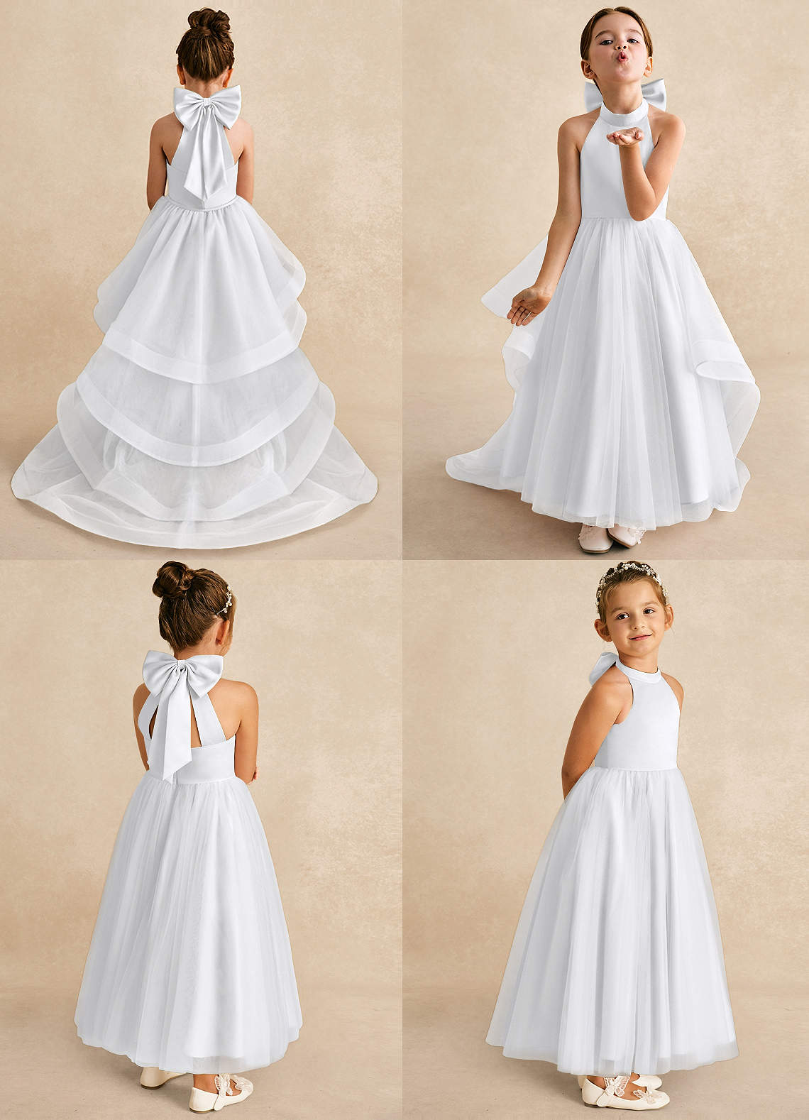 Azazie Bev Flower Girl Dresses White A-Line Convertible Tulle Dress image1