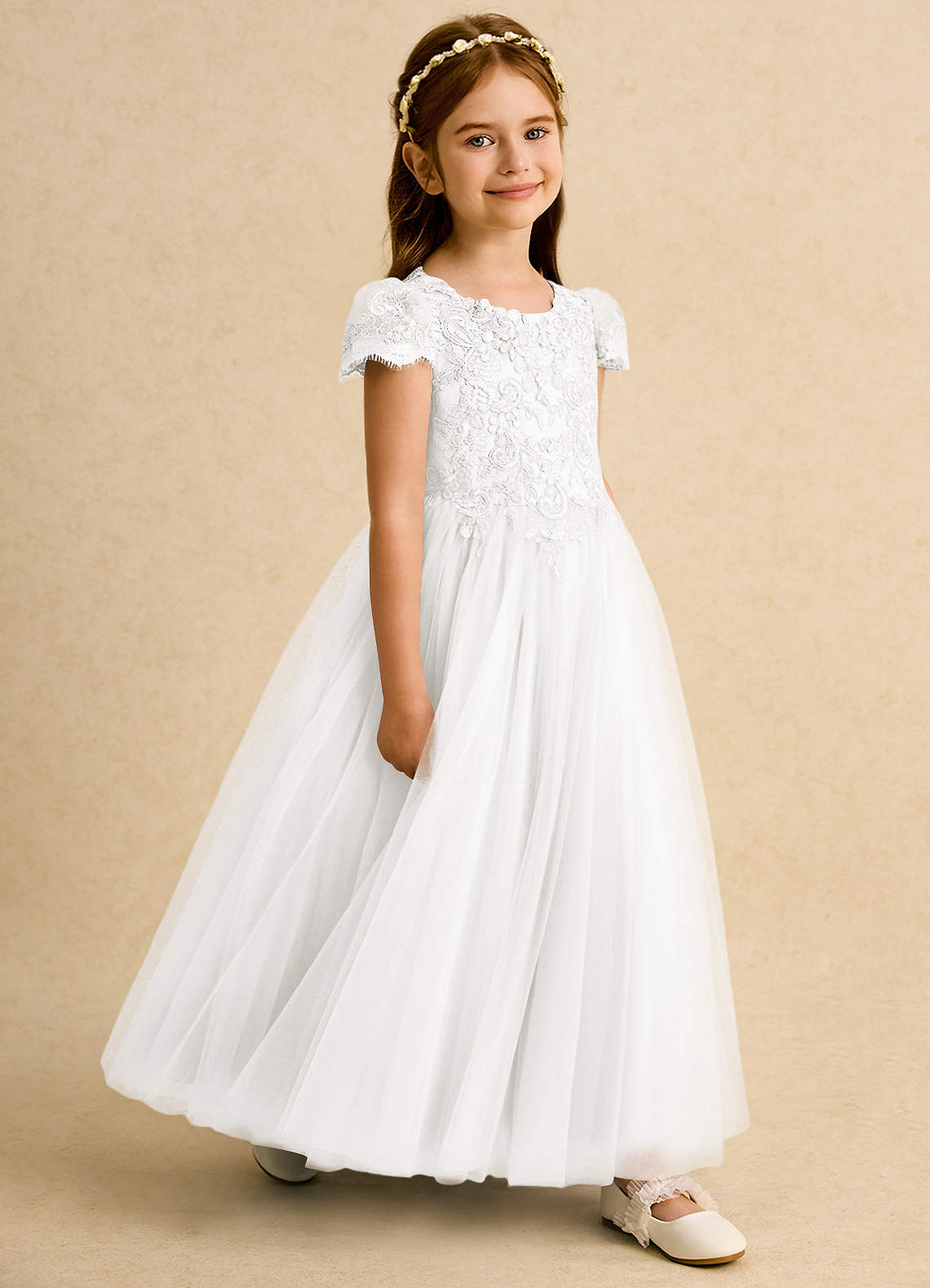 Azazie Puff Flower Girl Klänningar Klä Balklänning i Tyll Spets image2