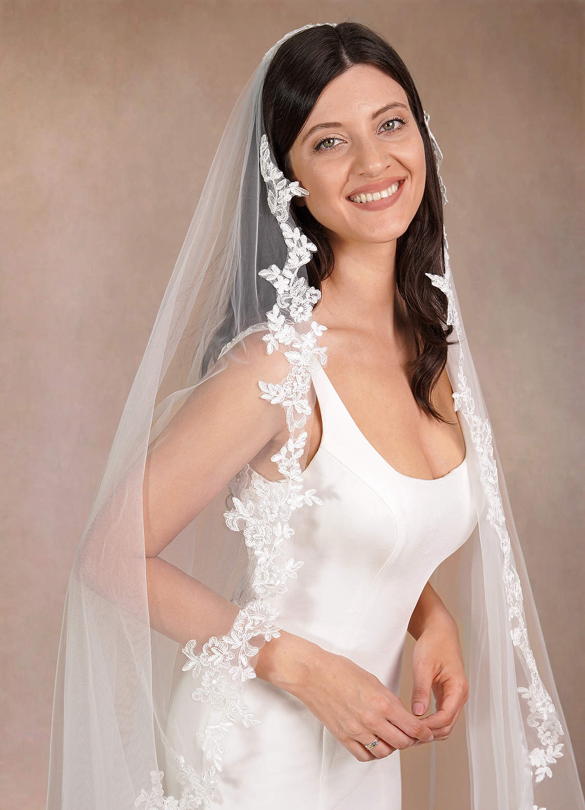 front Diamond and Lace Chapel Veil