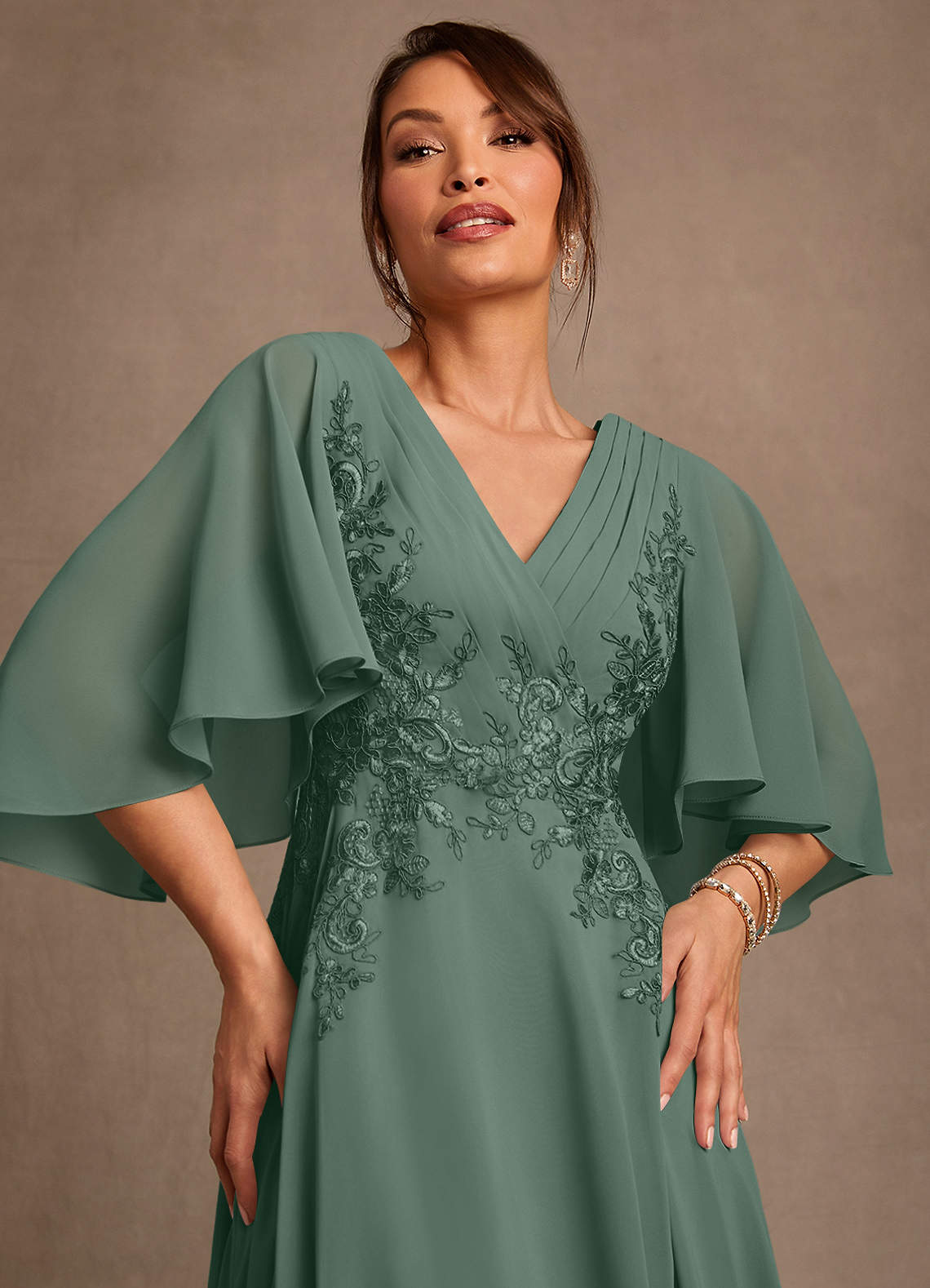 Azazie Tilda Mother of the Bride Dresses Eucalyptus A-Line Lace Chiffon Dress image4