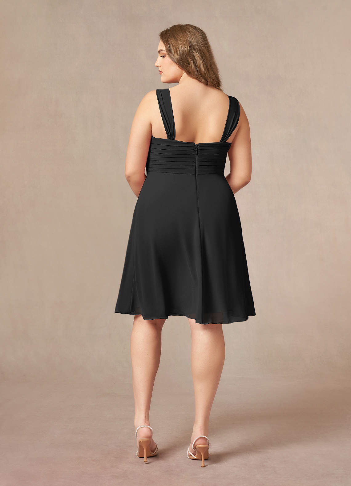 Azazie Olivia Black A-Line Square Neckline Pleated Chiffon Dress