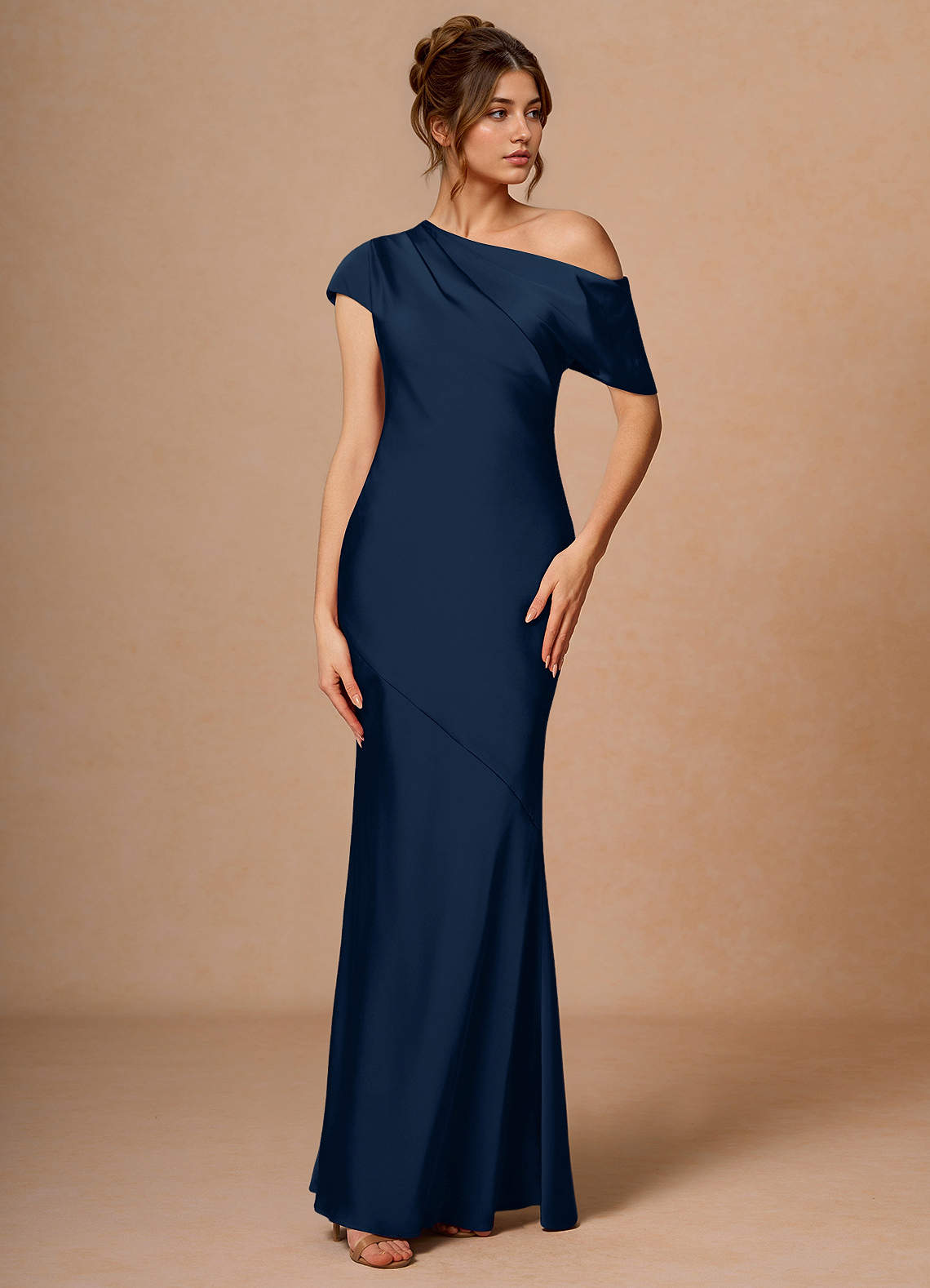 dark blue satin maxi dress Rihoas Navy Blue Satin Maxi Dress Spaghetti Strap Slip Dress for Prom Evening, Wedding Guest, Navy / M main image 0
