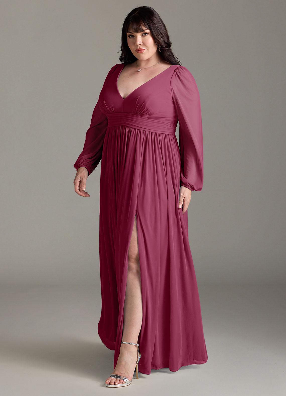 Azazie Norah Abiti da Damigella Abito A-Line in Chiffon con Maniche lunghe e Scollo a V Gelso image10